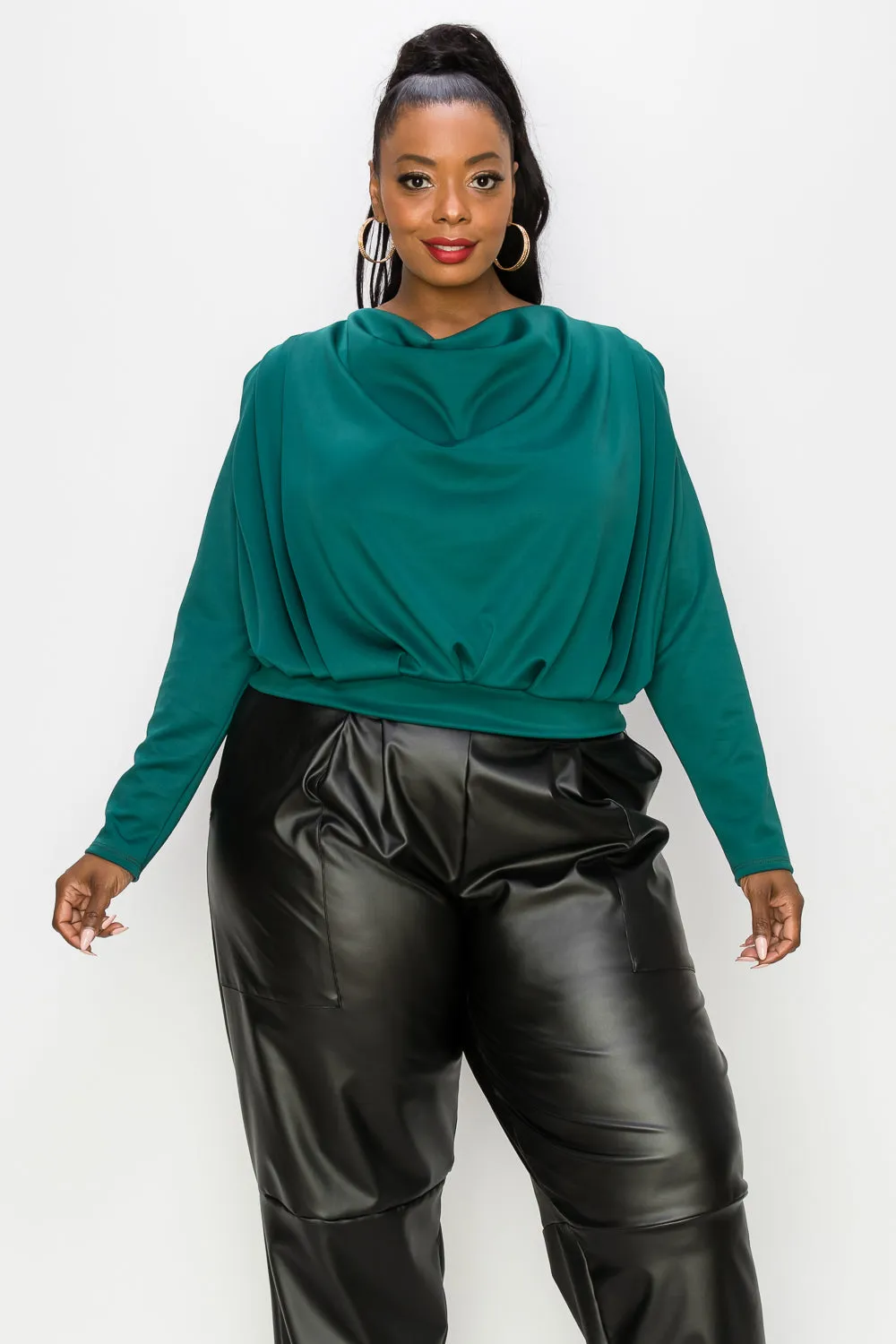 Pleated Cowl Neck Top