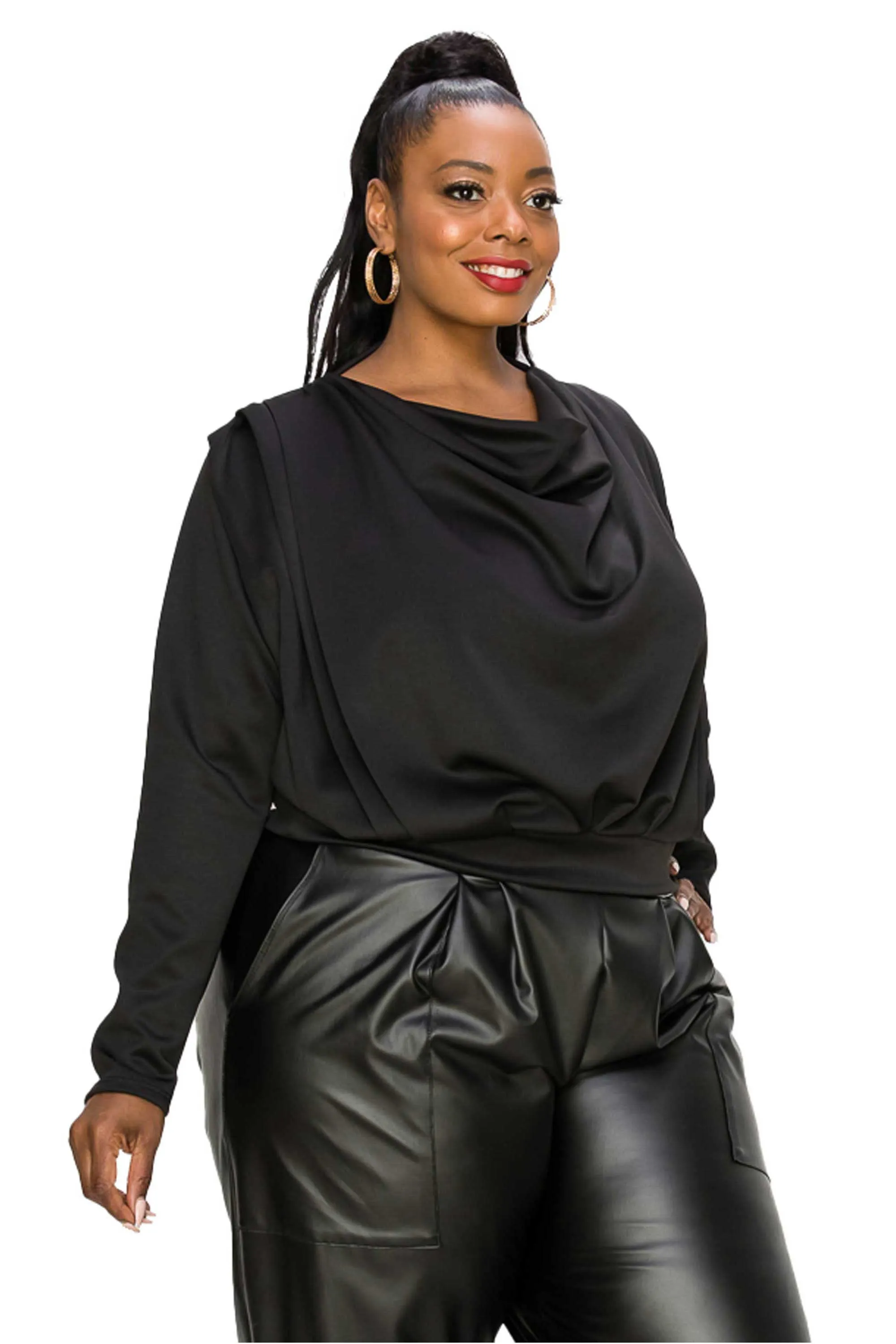 Pleated Cowl Neck Top