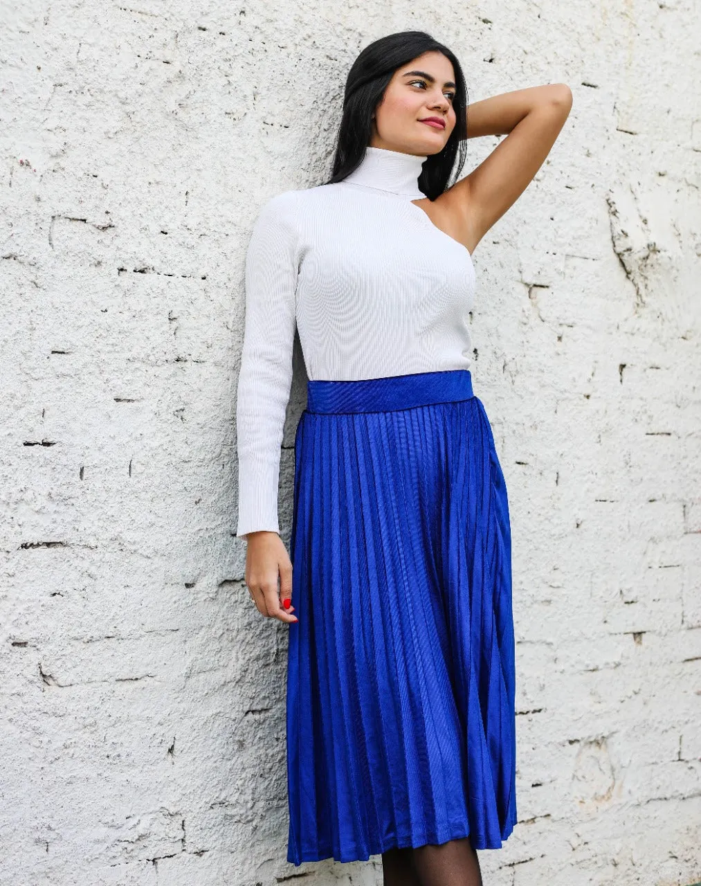 Pleated Velvet Skirt Blue