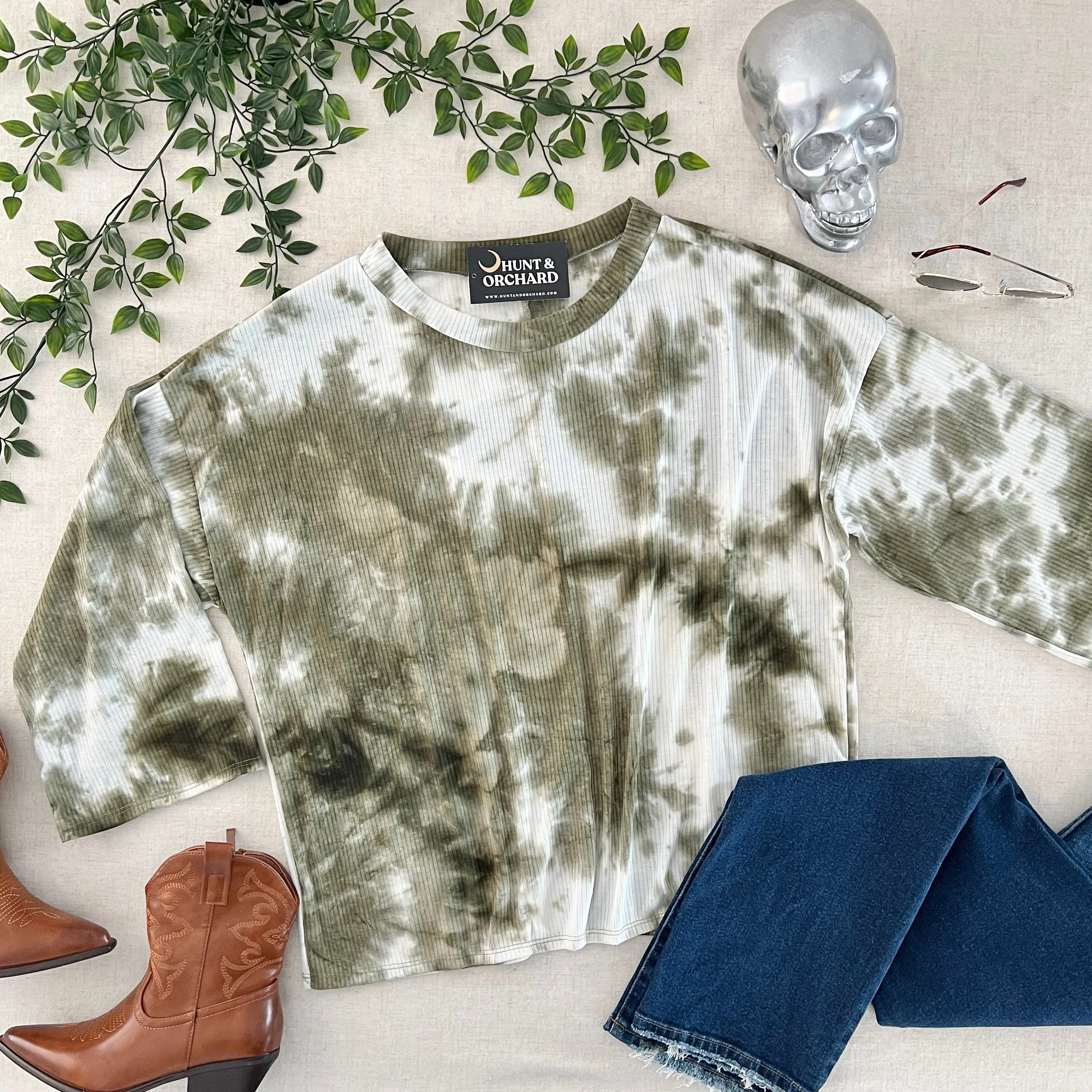 Ria Tie Dye Top - Olive