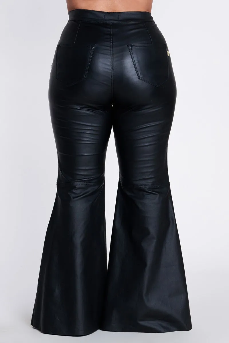 Rock The Bells Black Faux Leather Bell Bottom Pants