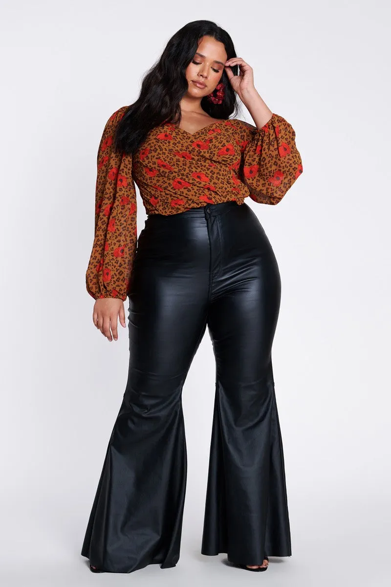 Rock The Bells Black Faux Leather Bell Bottom Pants