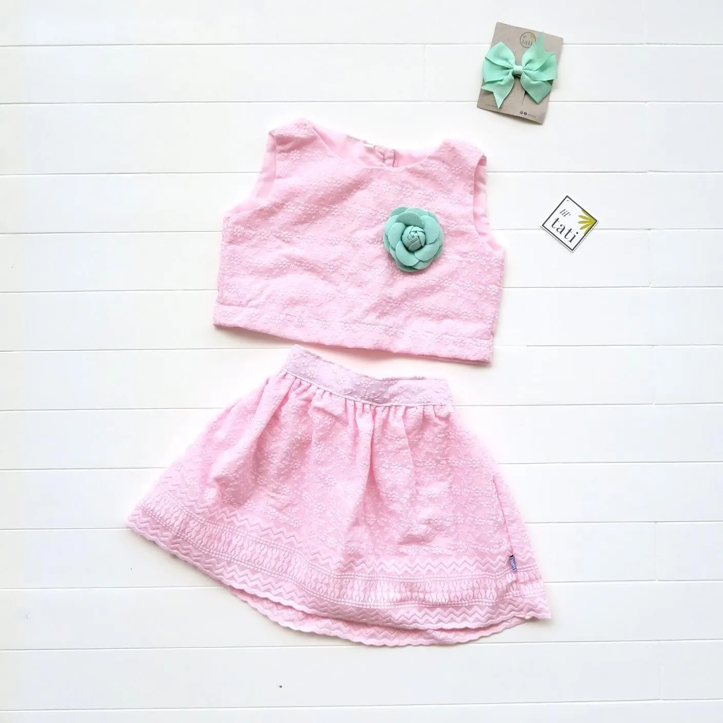 Sage Top and Skirt in Pink Eyelet