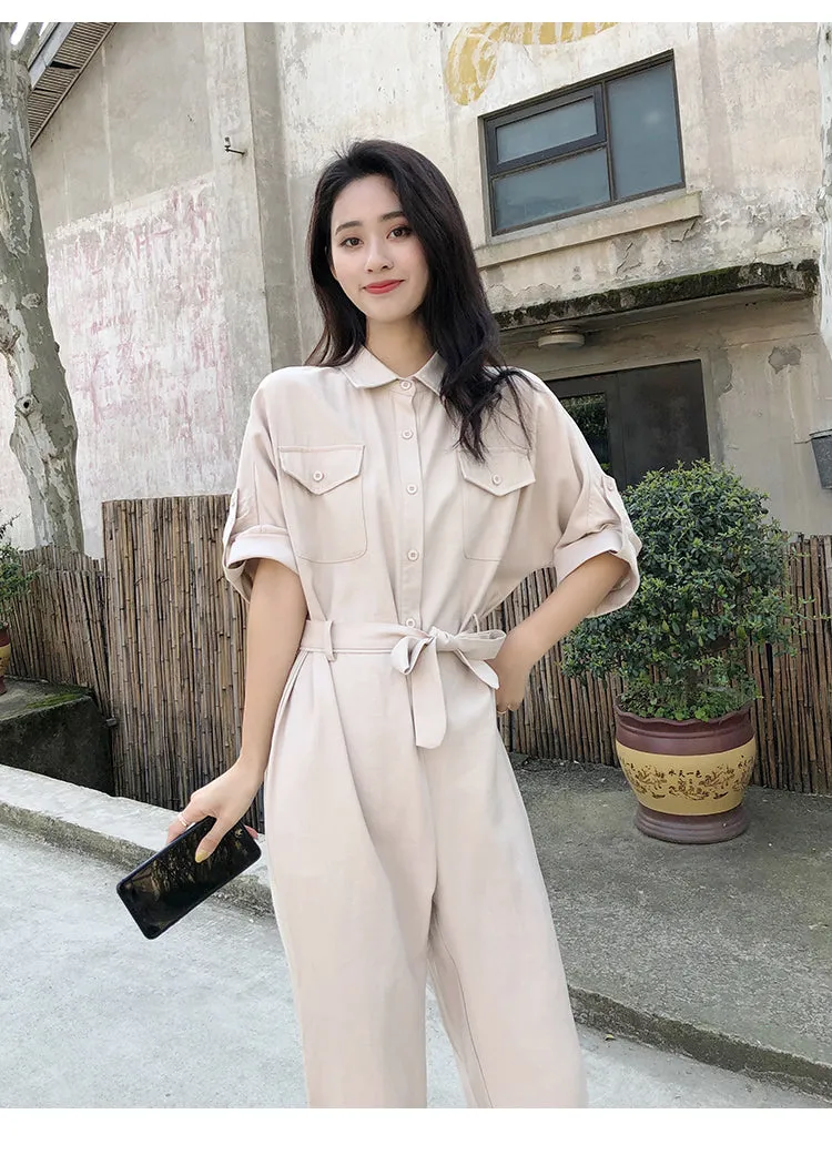 Short Sleeve Belted Jumpsuit