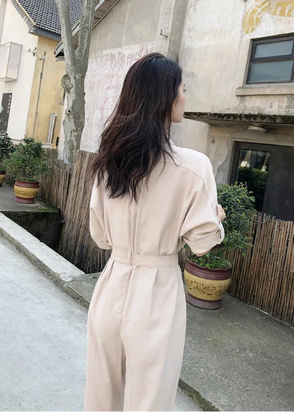 Short Sleeve Belted Jumpsuit