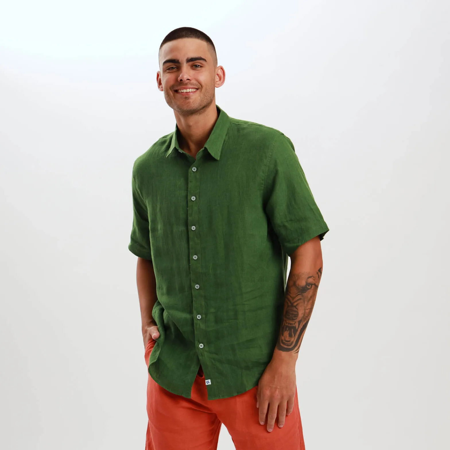 Short Sleeve Linen Shirt | Olive