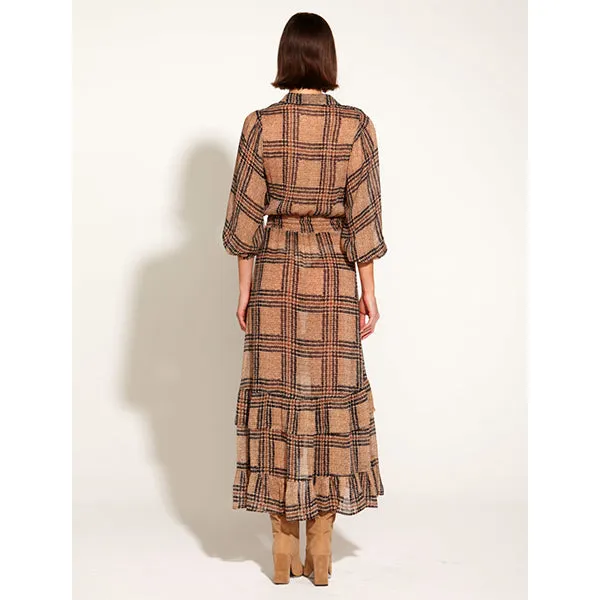 Something Beautiful Midi Puff Sleeve Shirt Dress - Houndstooth Check