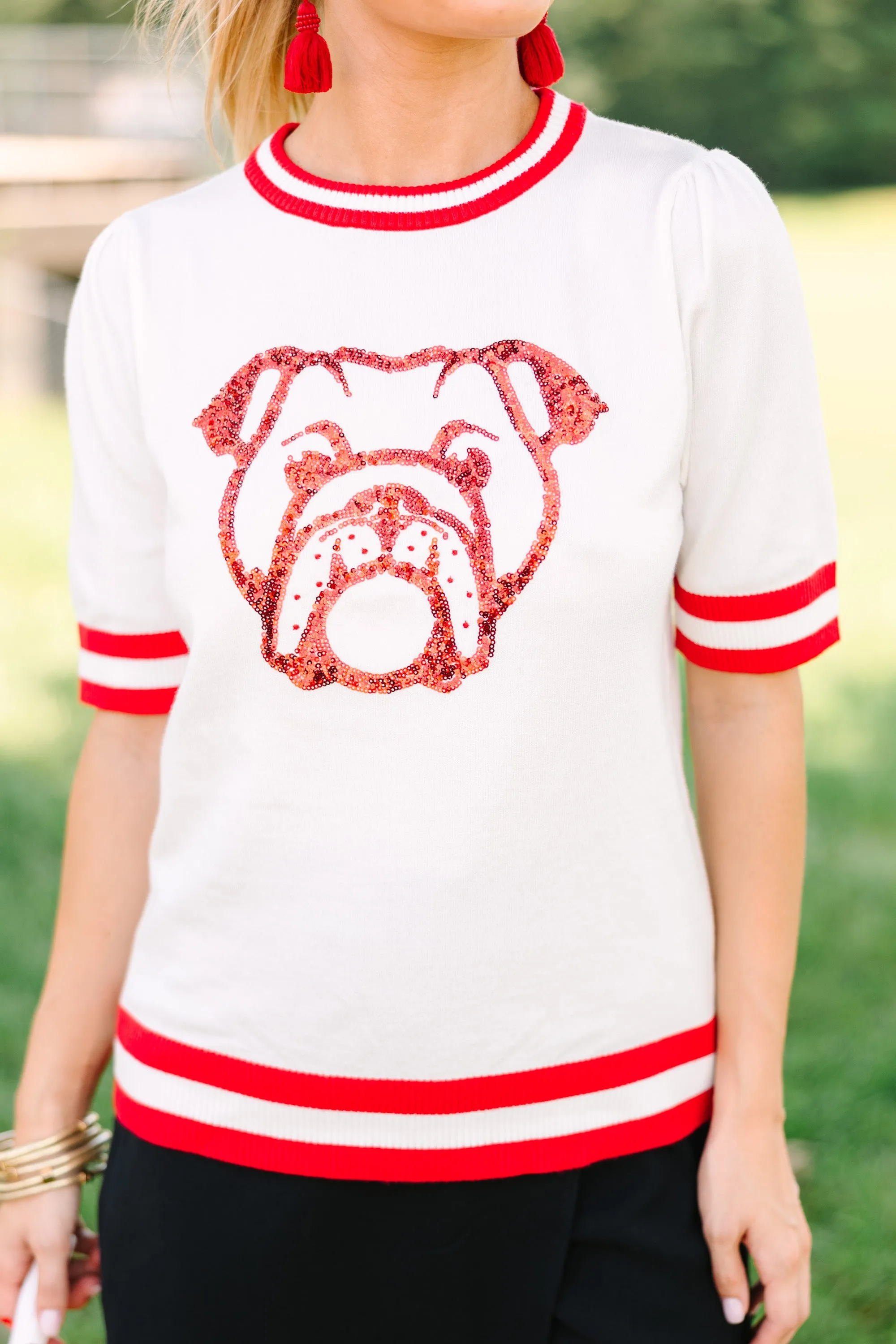 Stay In Character White/Red Bulldog Sweater