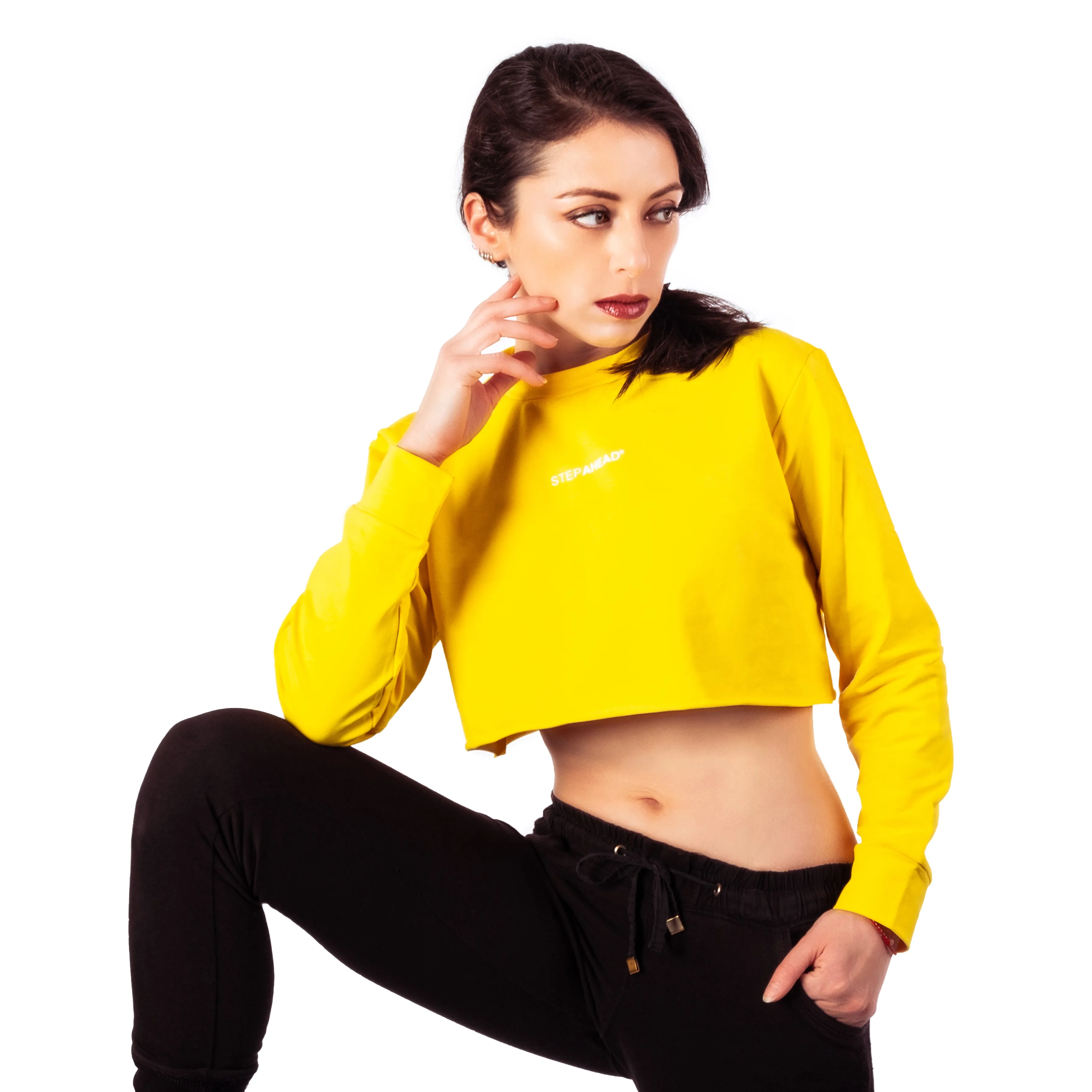 Step Ahead Pullover Crop Yellow Sweatshirt