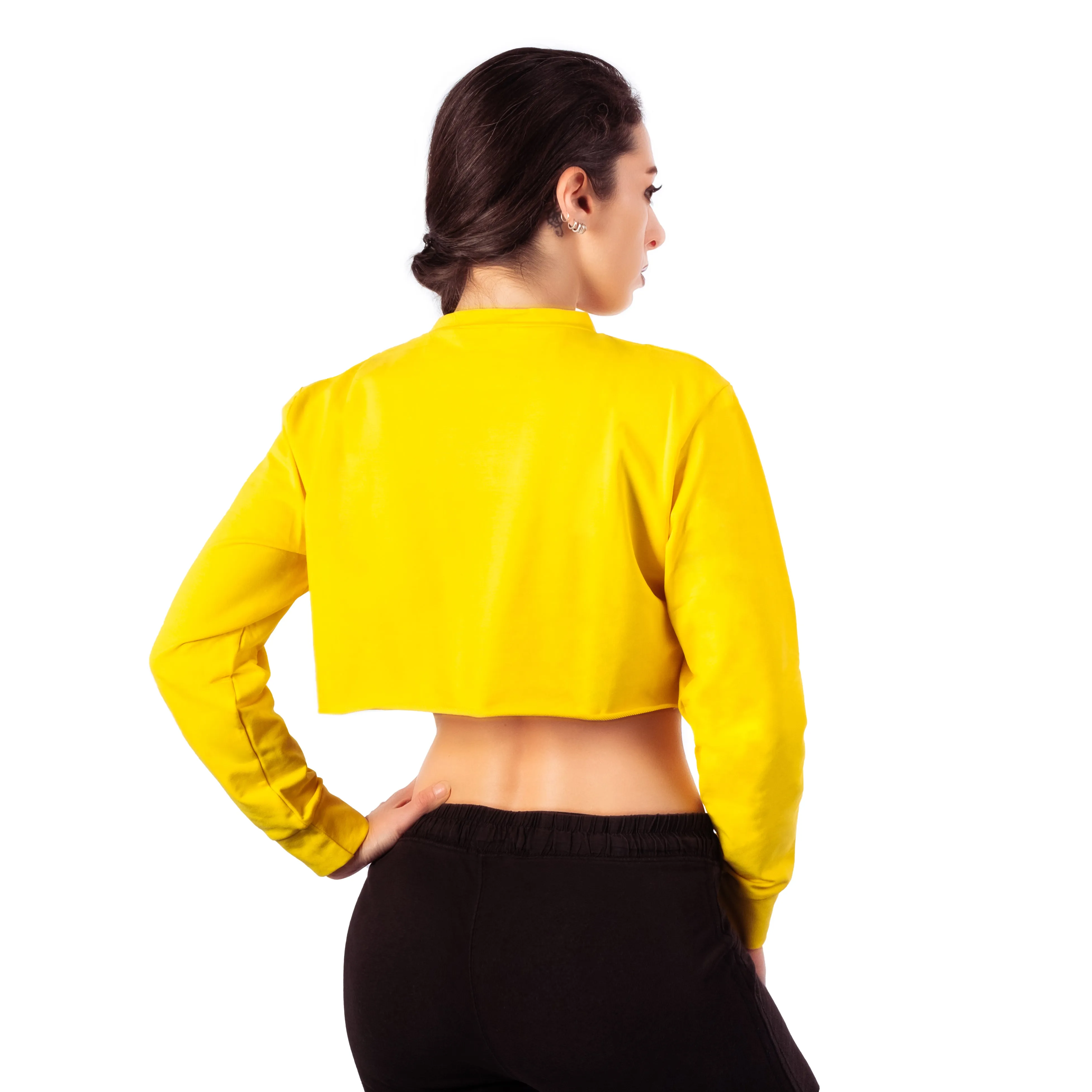 Step Ahead Pullover Crop Yellow Sweatshirt