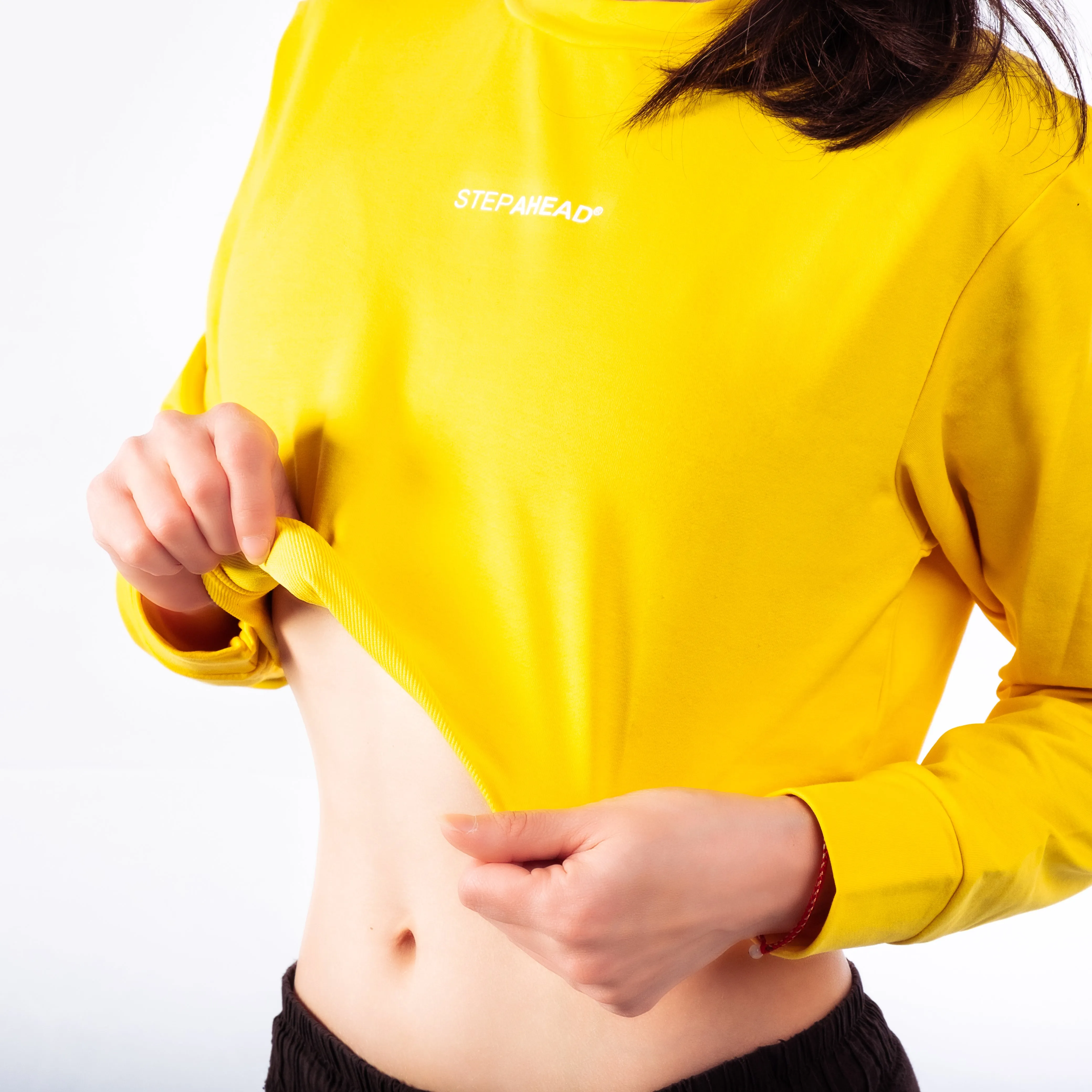 Step Ahead Pullover Crop Yellow Sweatshirt