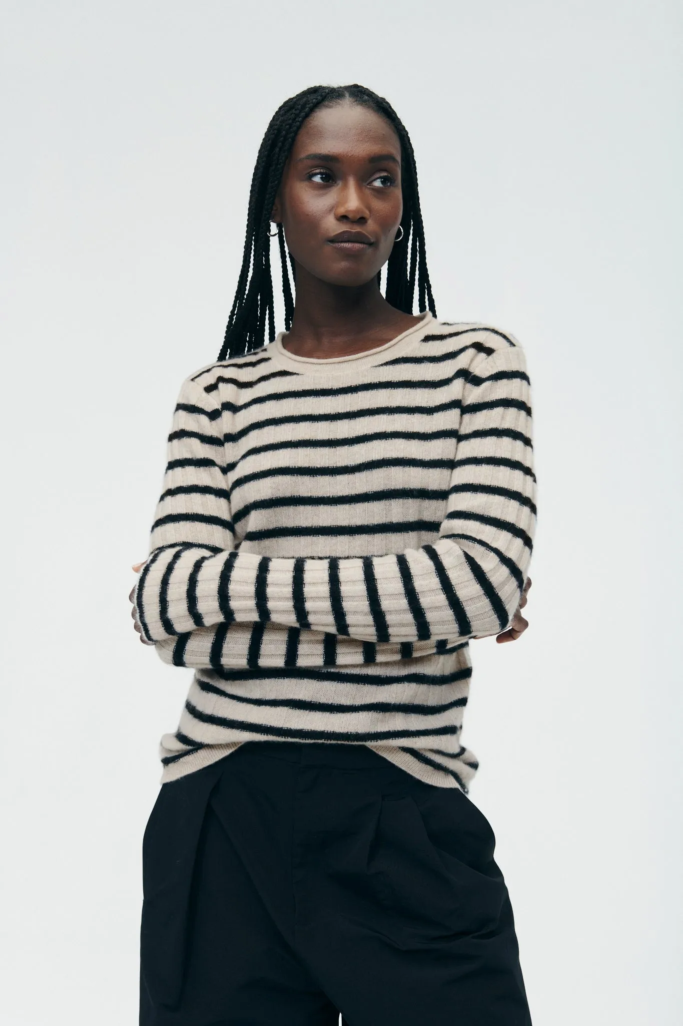 Striped Cashmere Ribbed Sweater