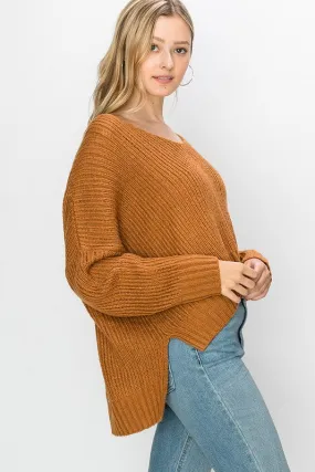 Tabby V Neck Sweater- Rust