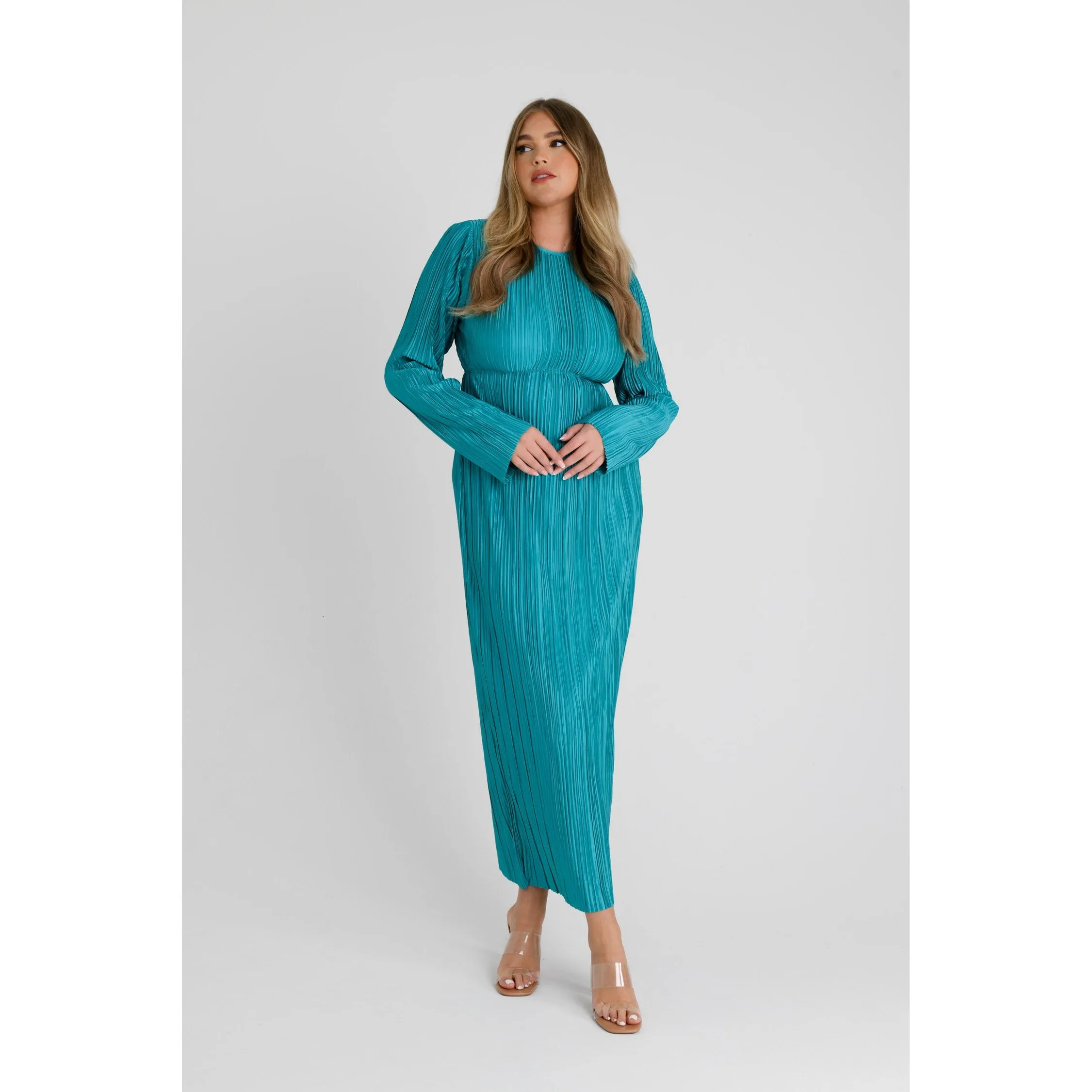 Teal Pleated Maxi Dress