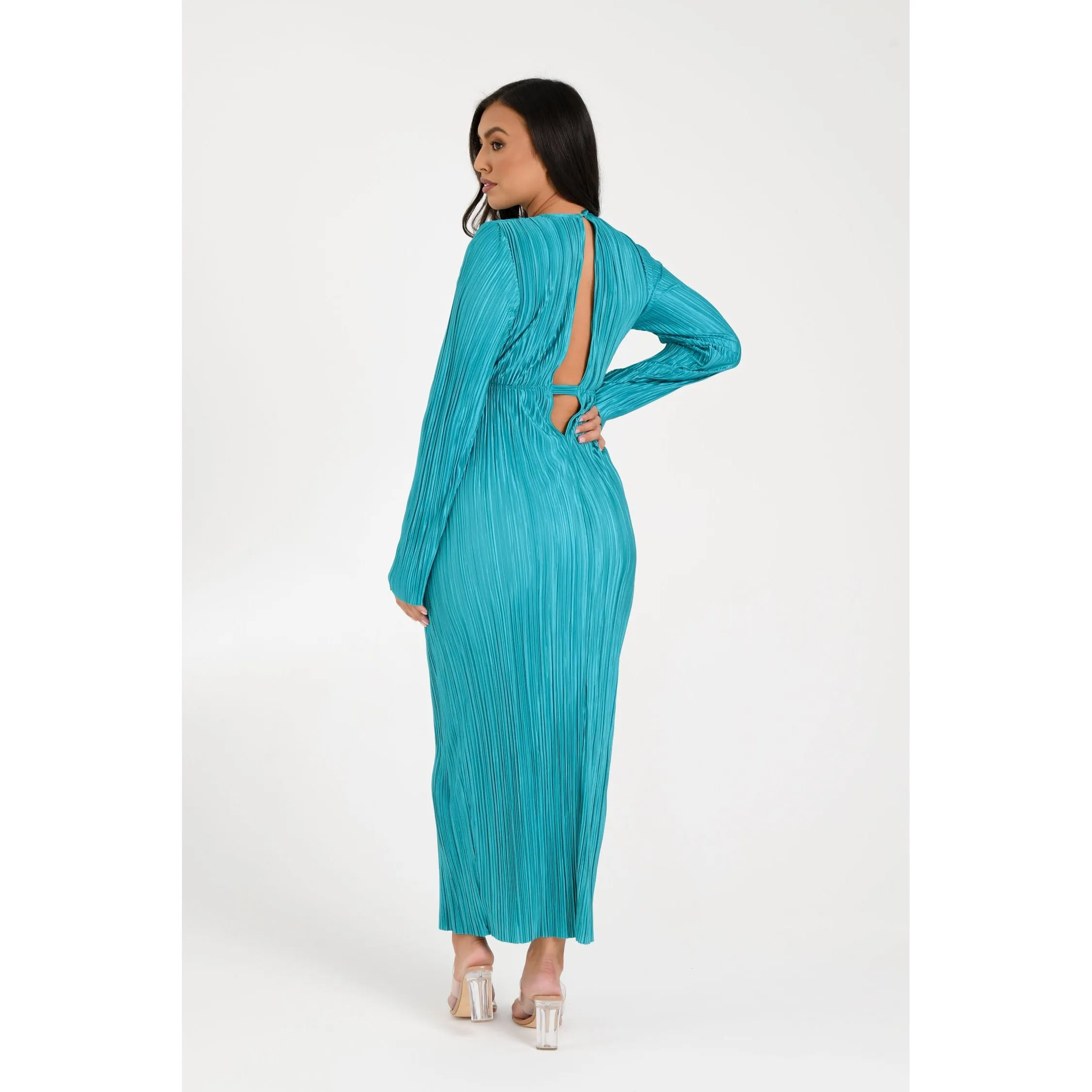 Teal Pleated Maxi Dress