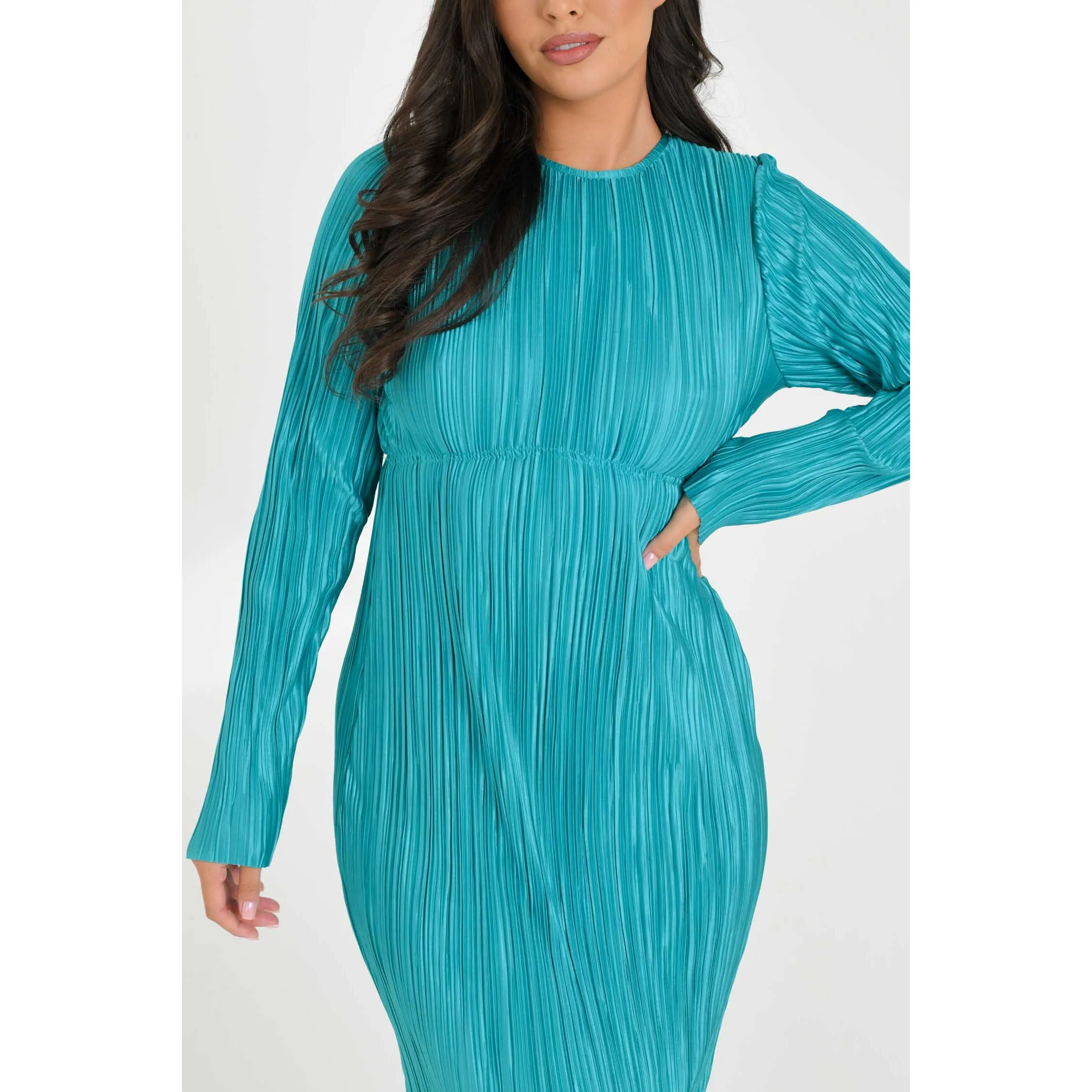 Teal Pleated Maxi Dress