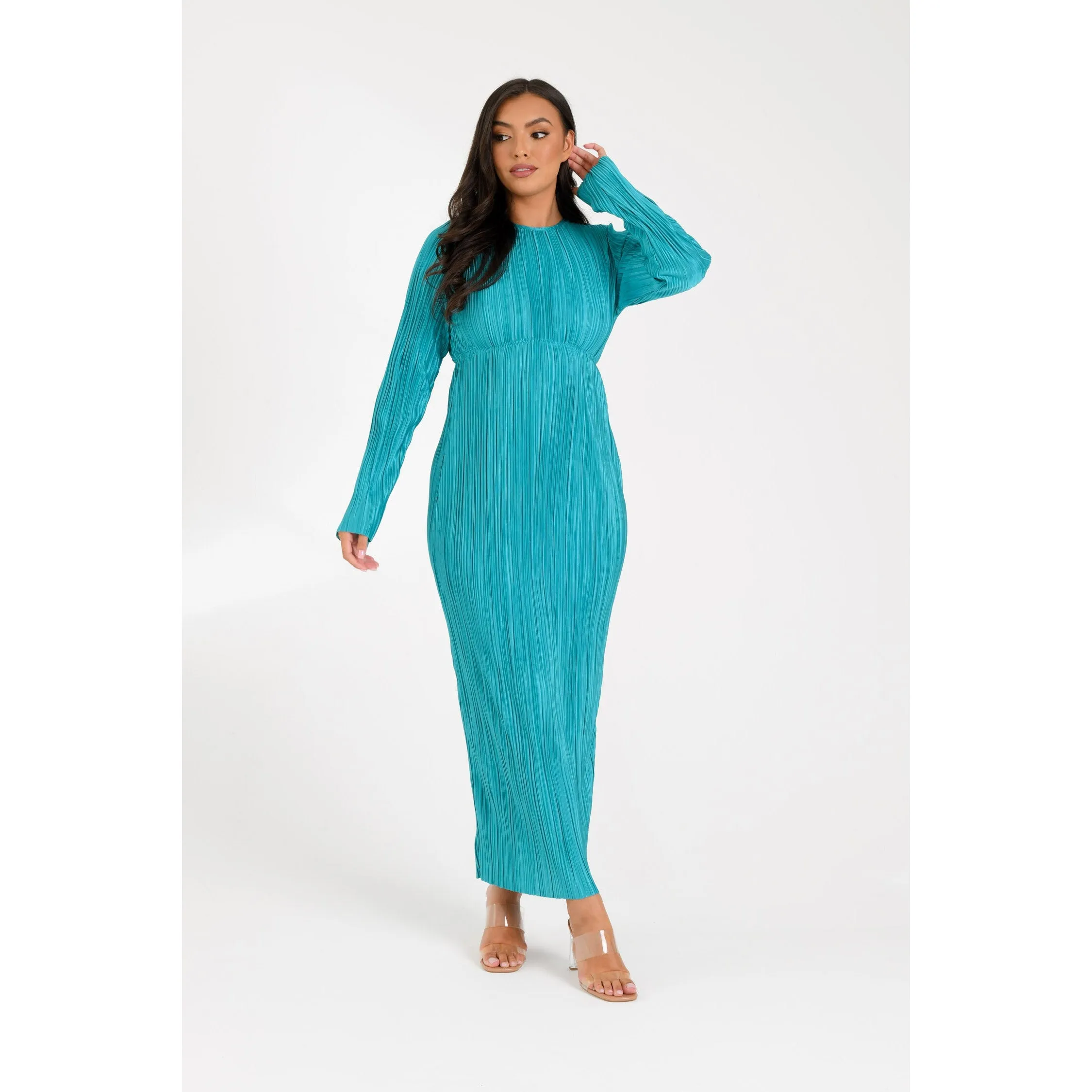 Teal Pleated Maxi Dress