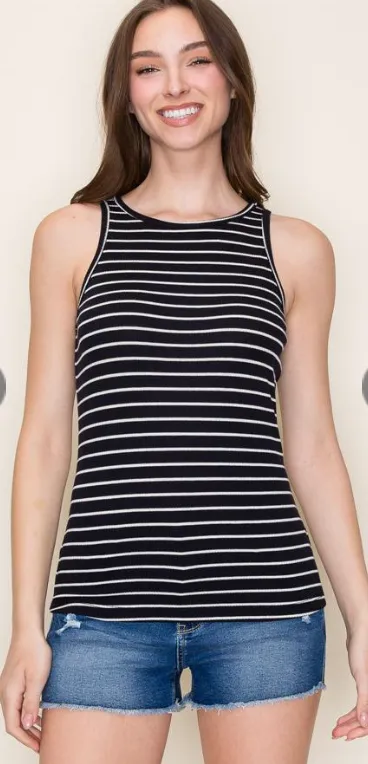 The Baylor Ribbed Striped Basic Tank