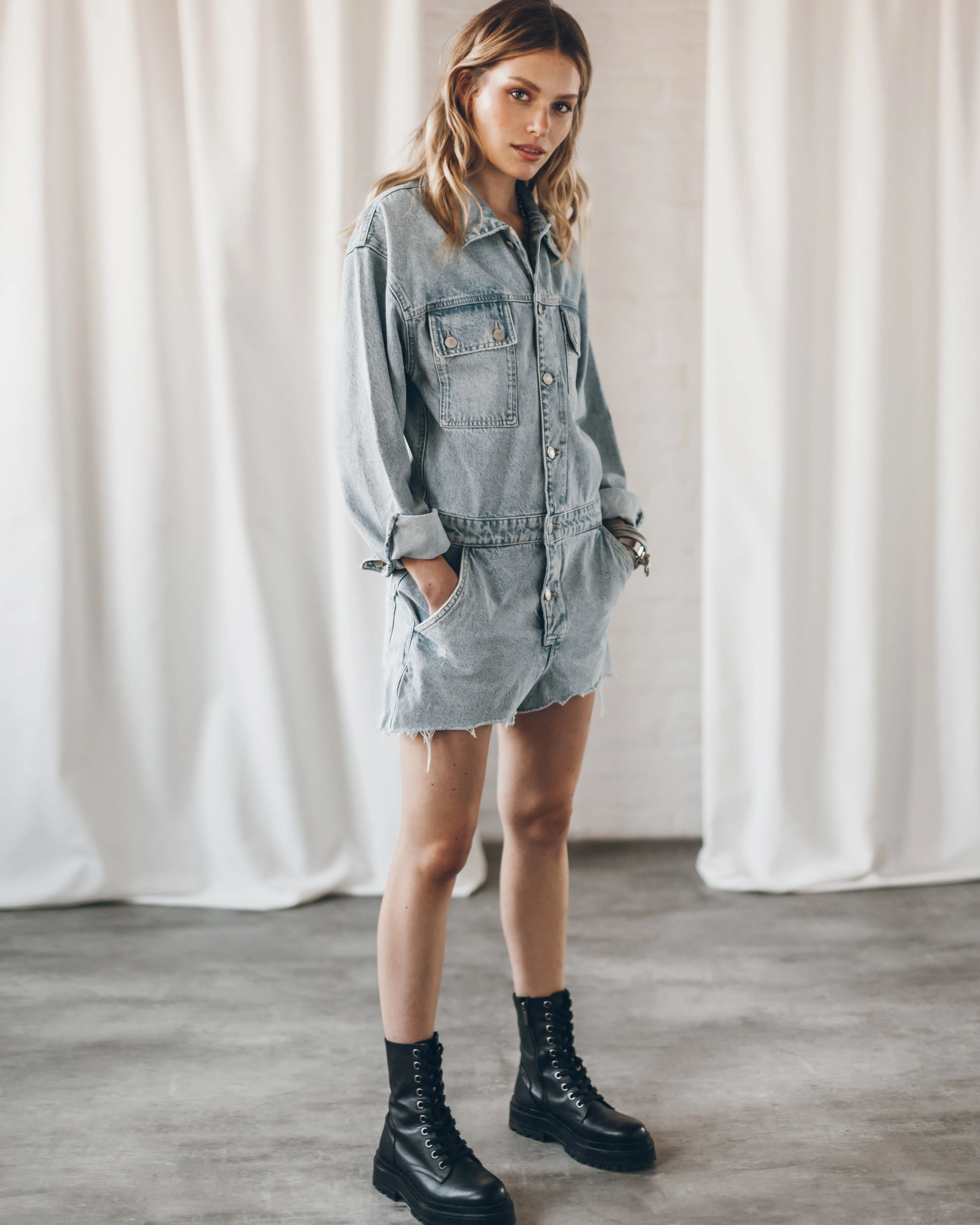 The Blue Short Denim Jumpsuit