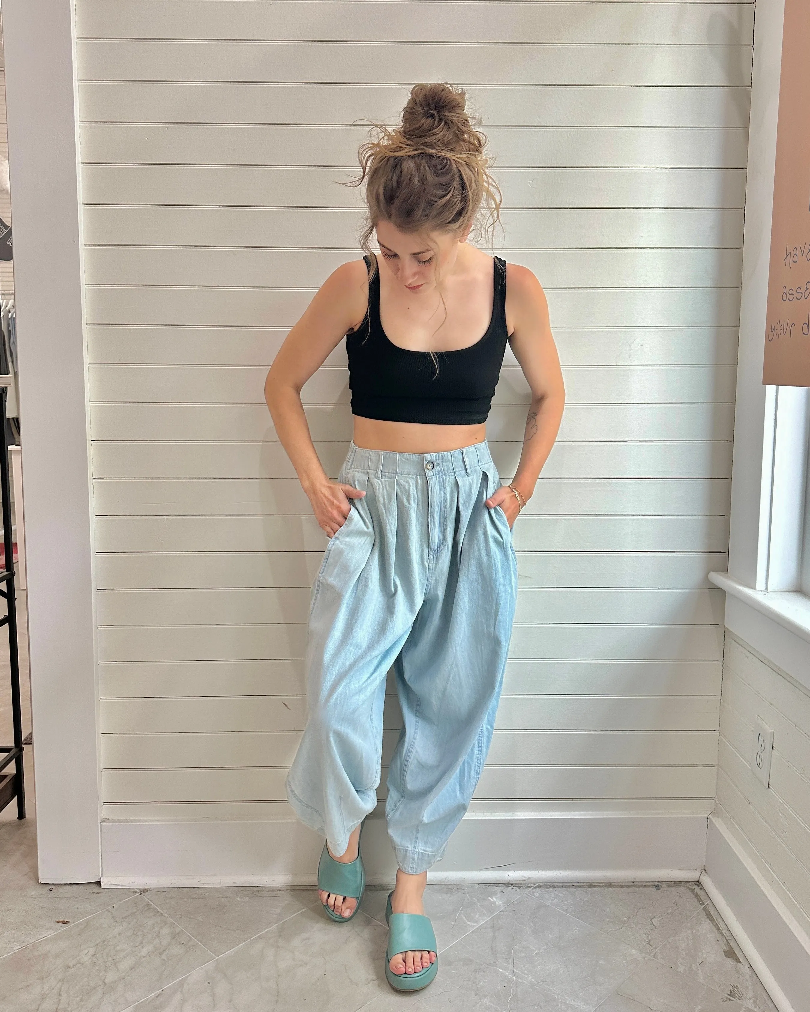 The Quinn Denim Pleat Pants