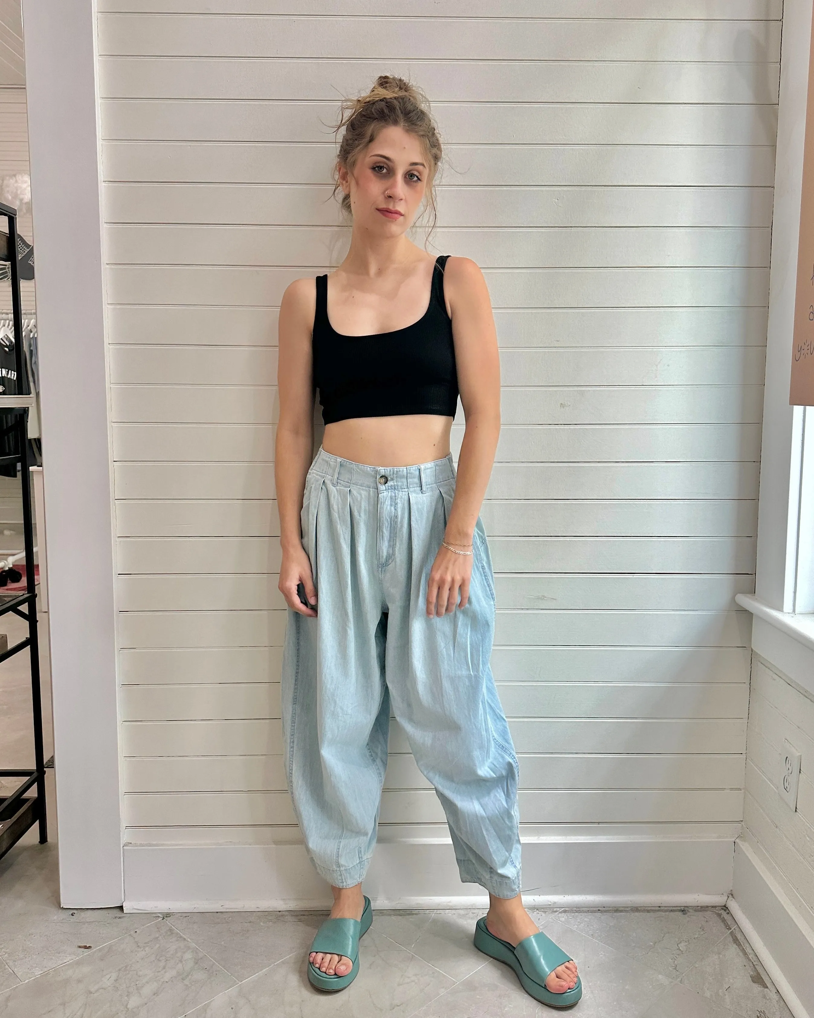 The Quinn Denim Pleat Pants