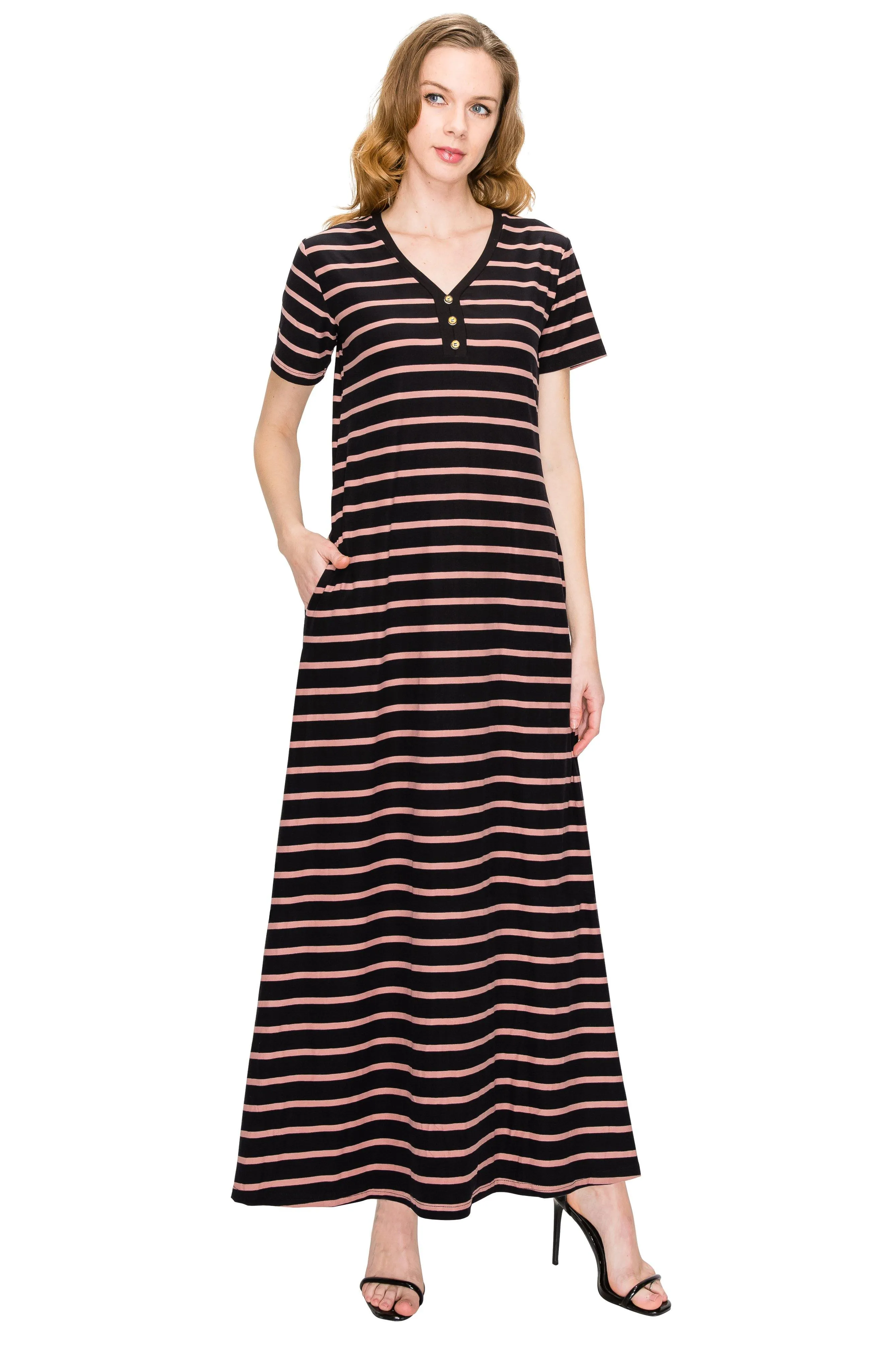 V Neck Short Sleeve Maxi Dress