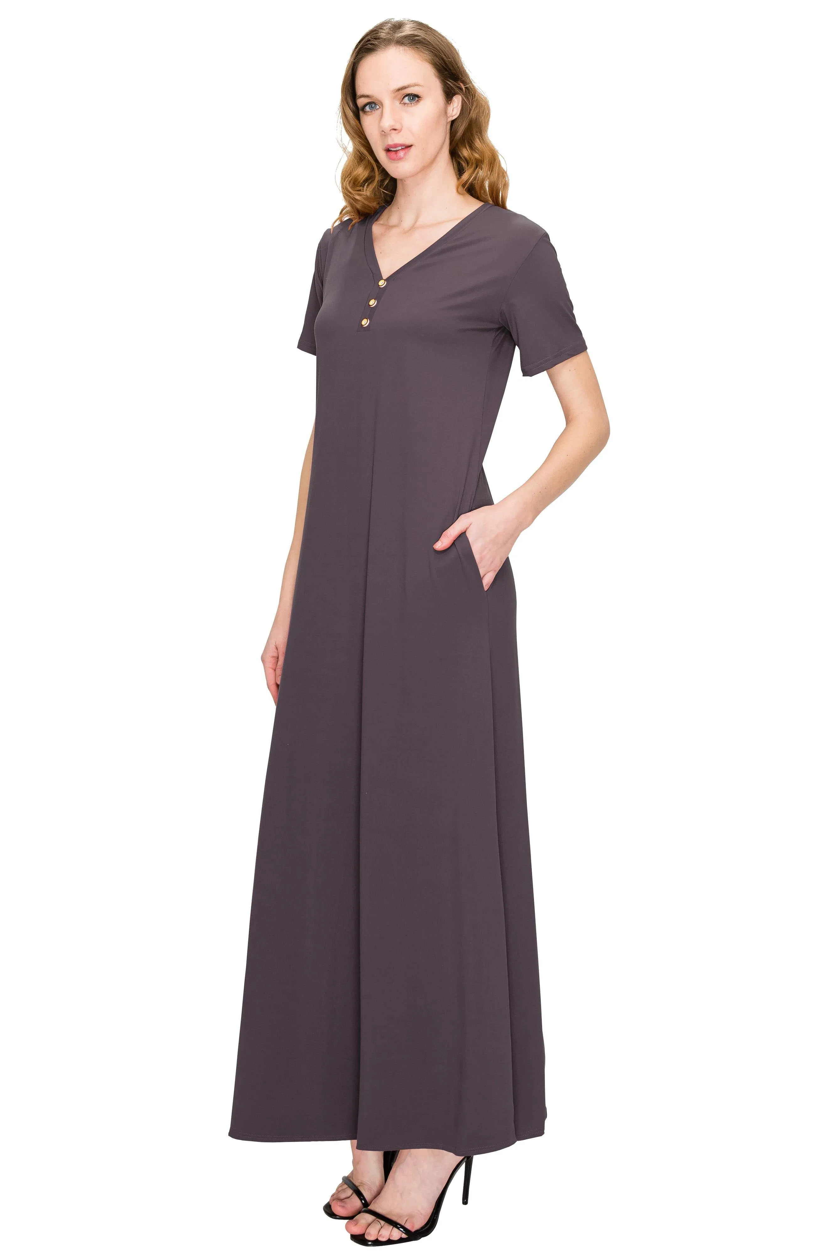 V Neck Short Sleeve Maxi Dress