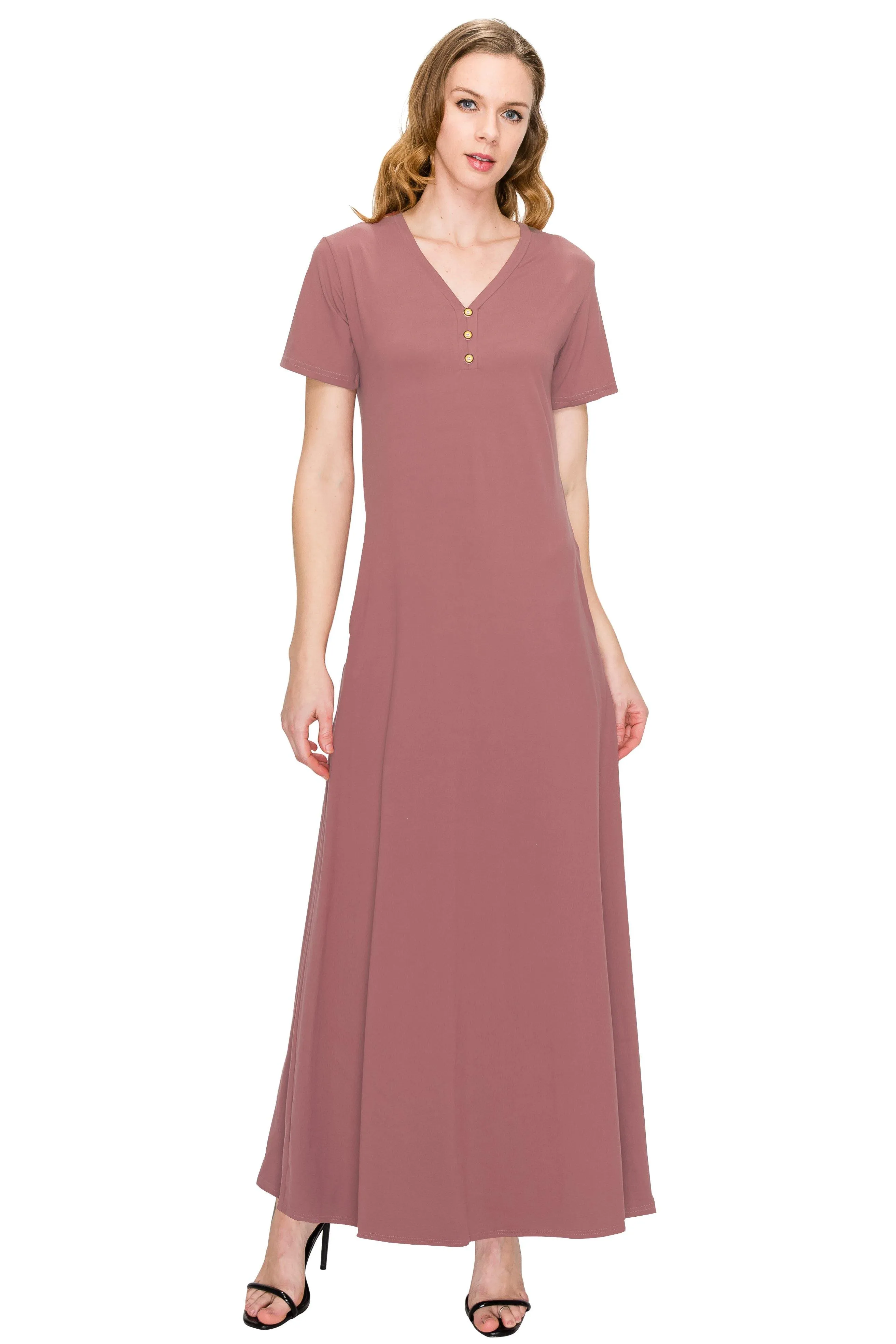 V Neck Short Sleeve Maxi Dress