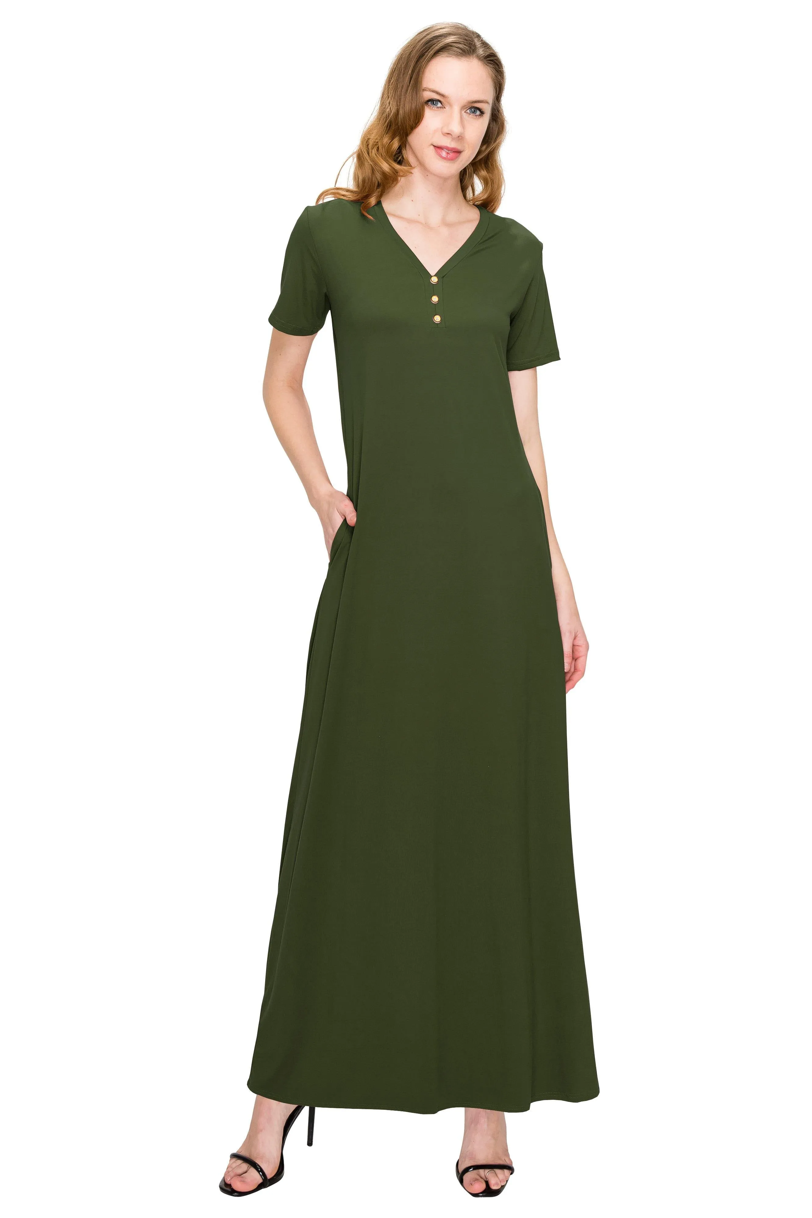 V Neck Short Sleeve Maxi Dress