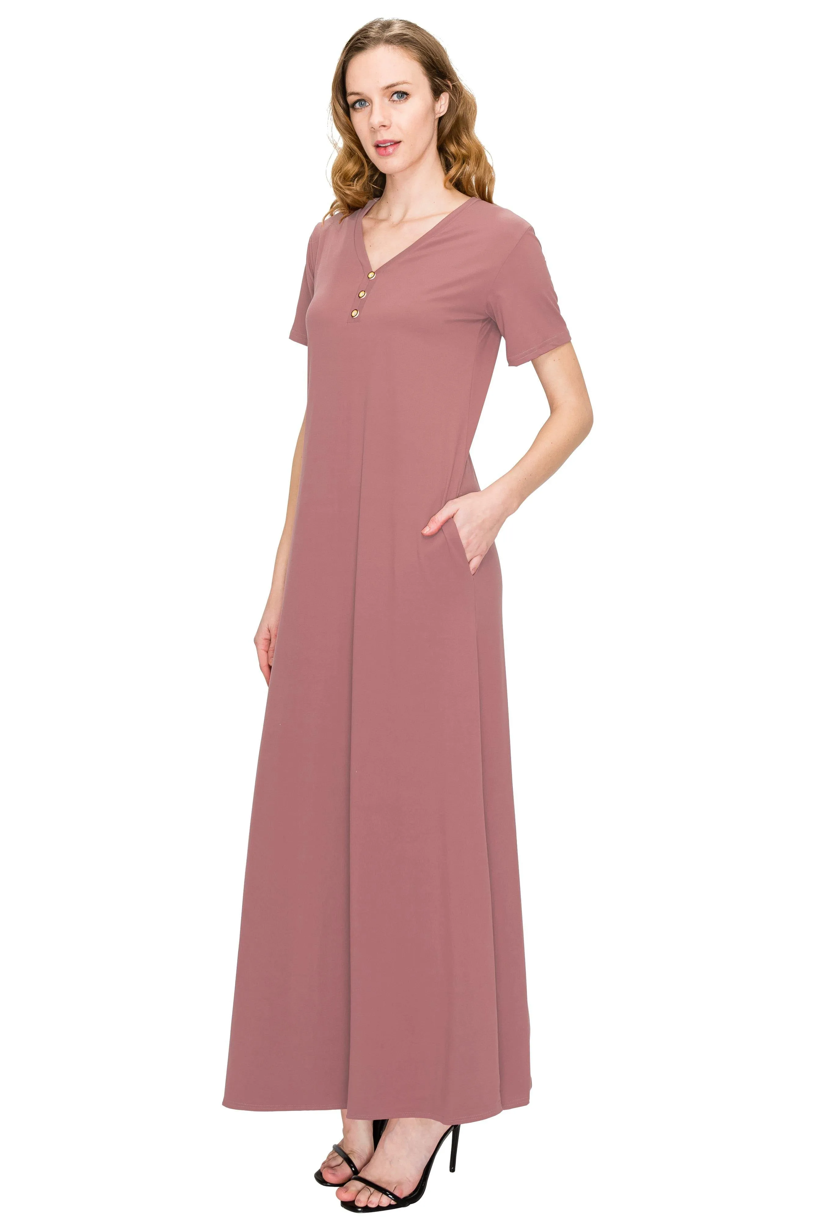 V Neck Short Sleeve Maxi Dress