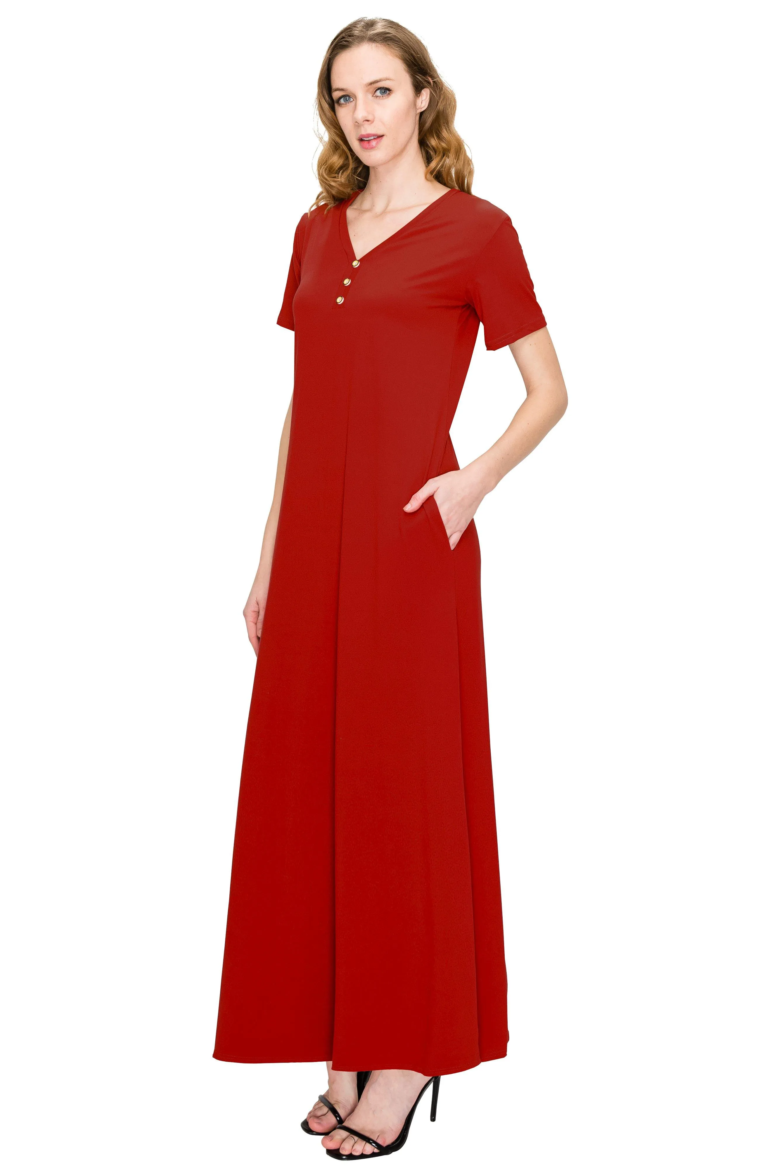 V Neck Short Sleeve Maxi Dress