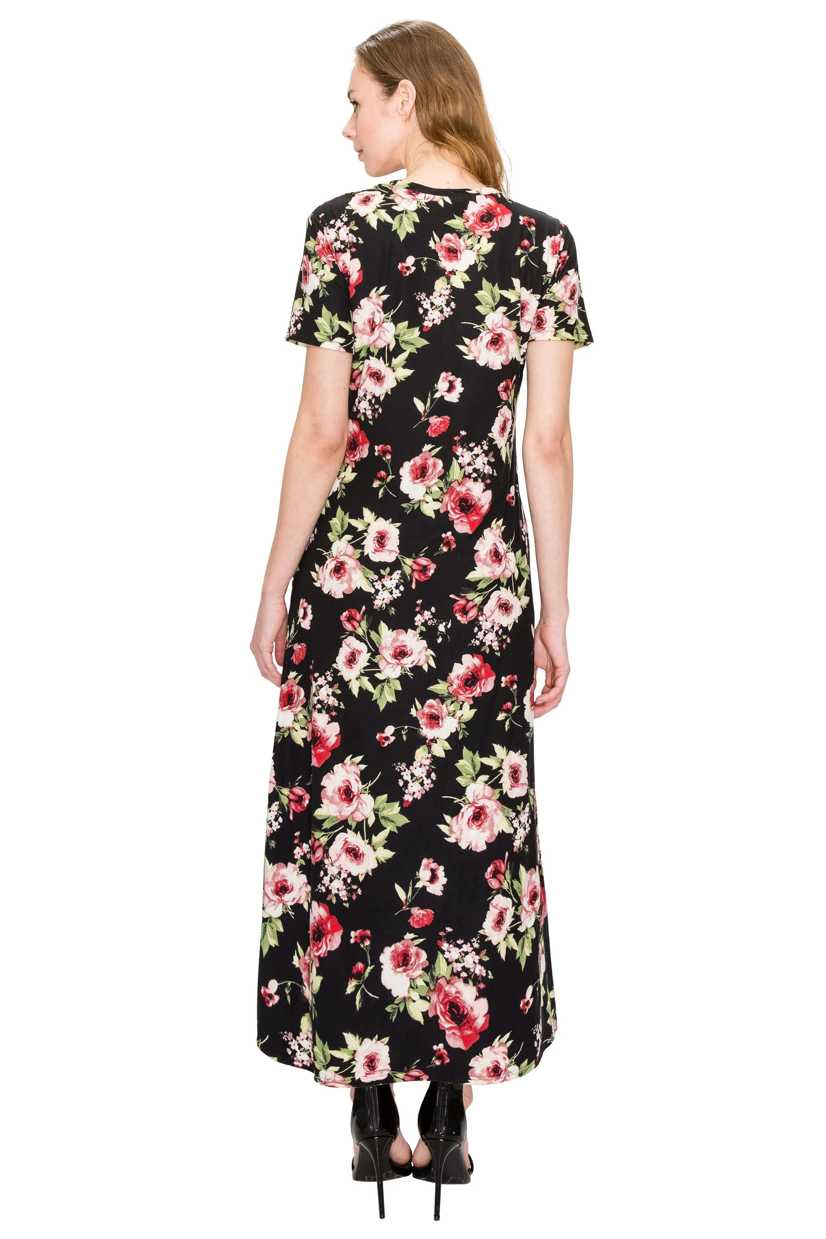 V Neck Short Sleeve Maxi Dress