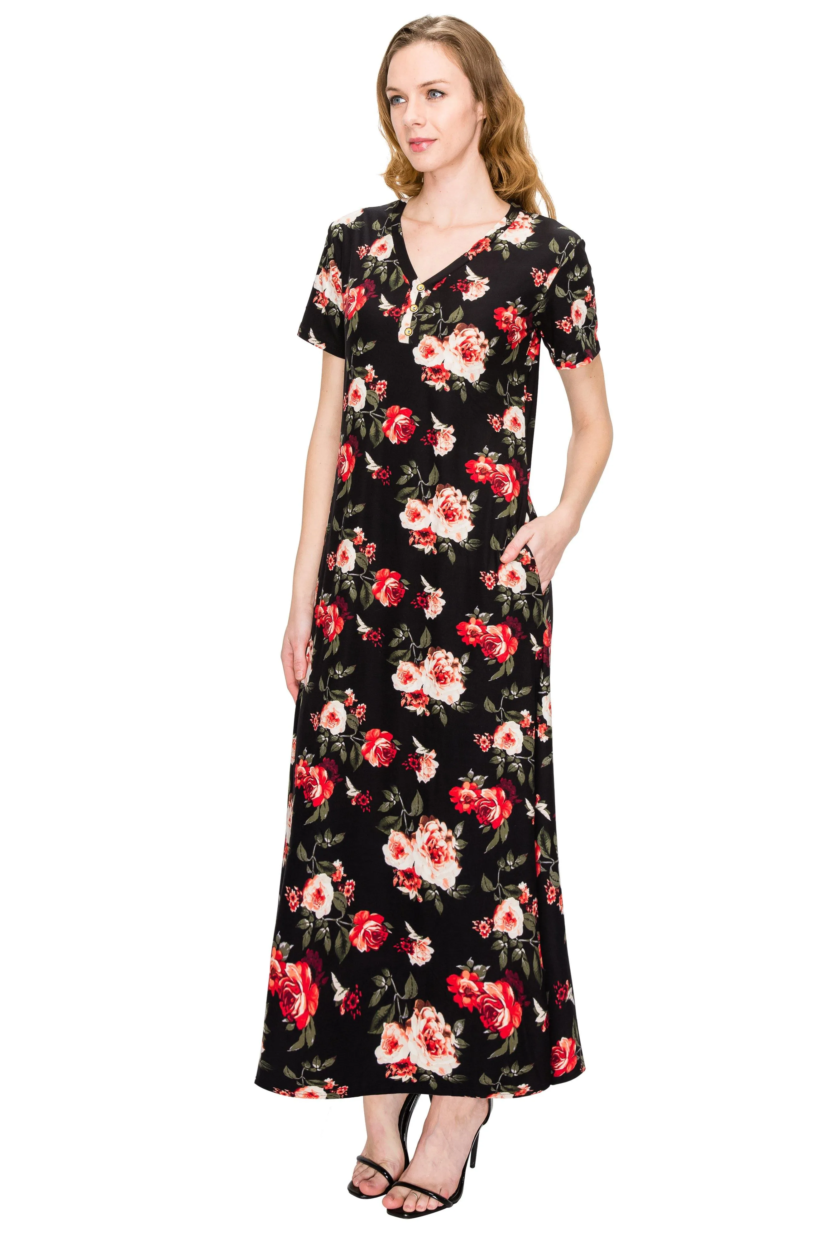 V Neck Short Sleeve Maxi Dress