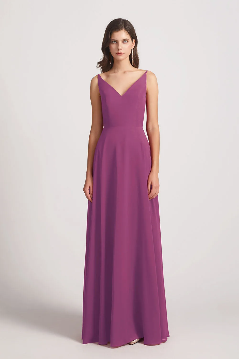 V-Neck Spaghetti Straps Chiffon Bridesmaid Dresses With Back Tie (AF0002)