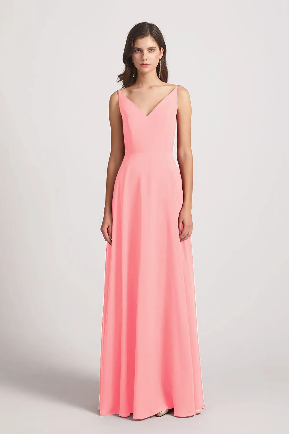 V-Neck Spaghetti Straps Chiffon Bridesmaid Dresses With Back Tie (AF0002)