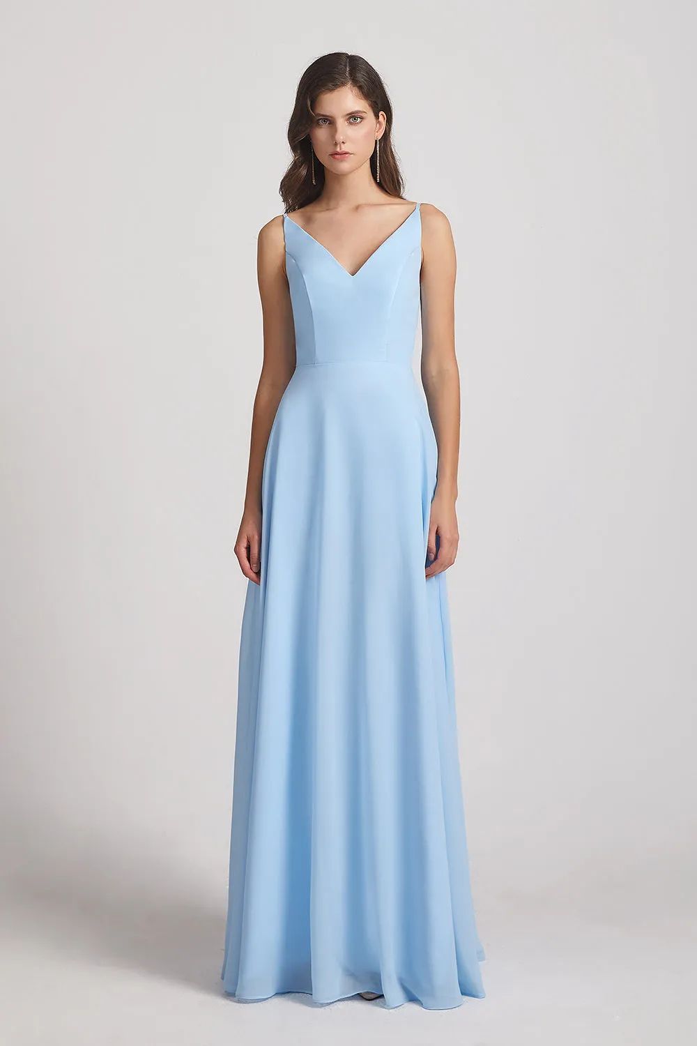 V-Neck Spaghetti Straps Chiffon Bridesmaid Dresses With Back Tie (AF0002)