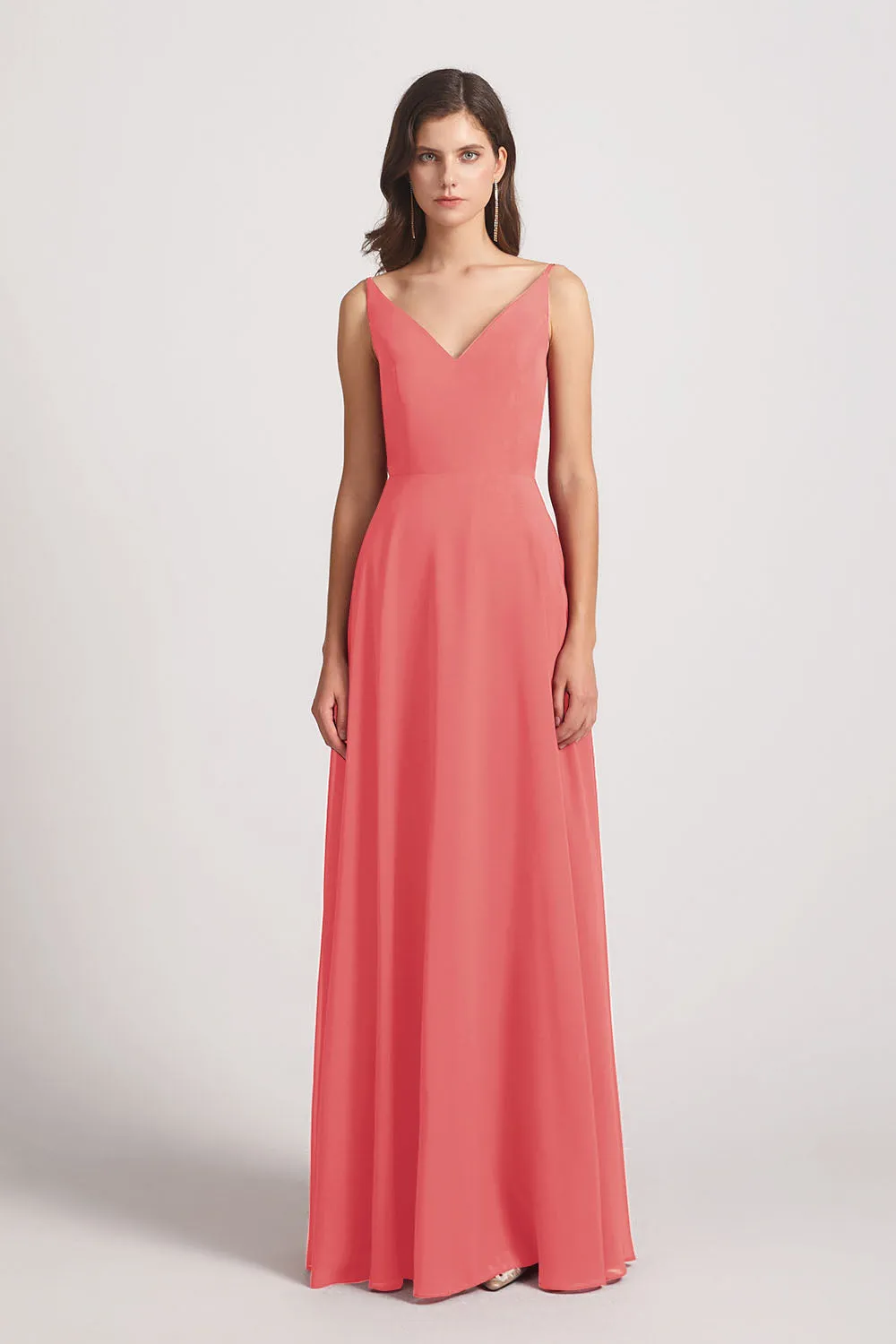 V-Neck Spaghetti Straps Chiffon Bridesmaid Dresses With Back Tie (AF0002)