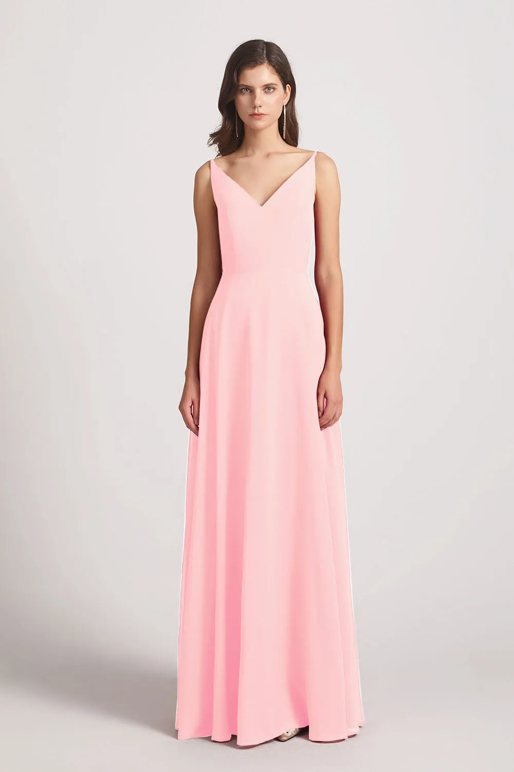 V-Neck Spaghetti Straps Chiffon Bridesmaid Dresses With Back Tie (AF0002)