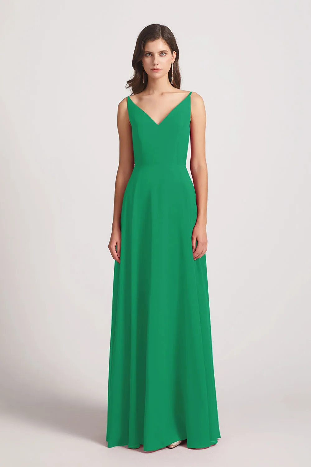 V-Neck Spaghetti Straps Chiffon Bridesmaid Dresses With Back Tie (AF0002)