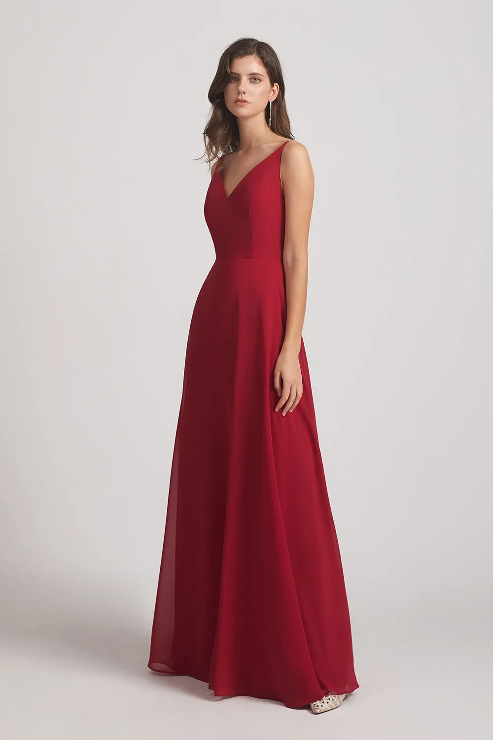 V-Neck Spaghetti Straps Chiffon Bridesmaid Dresses With Back Tie (AF0002)