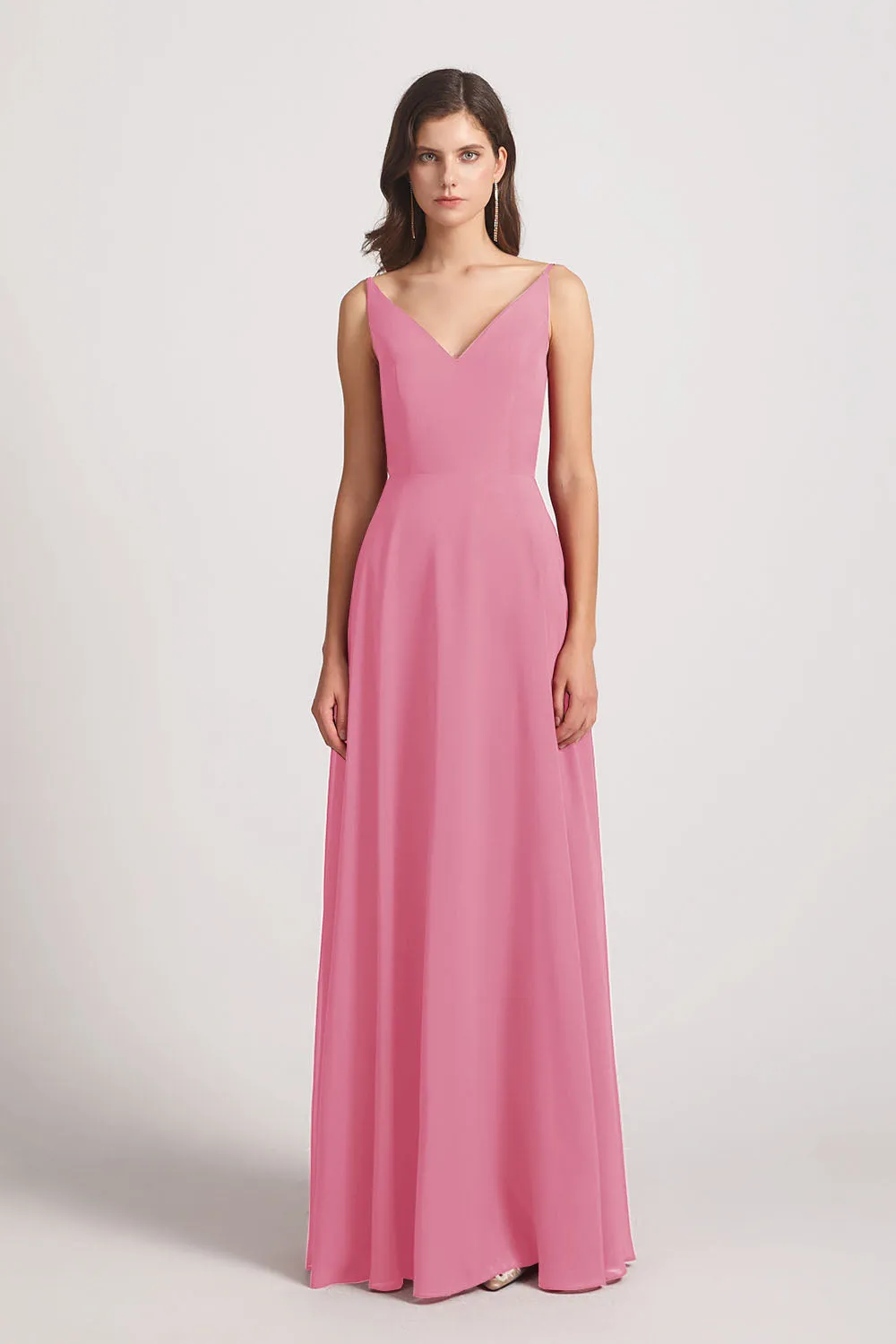 V-Neck Spaghetti Straps Chiffon Bridesmaid Dresses With Back Tie (AF0002)