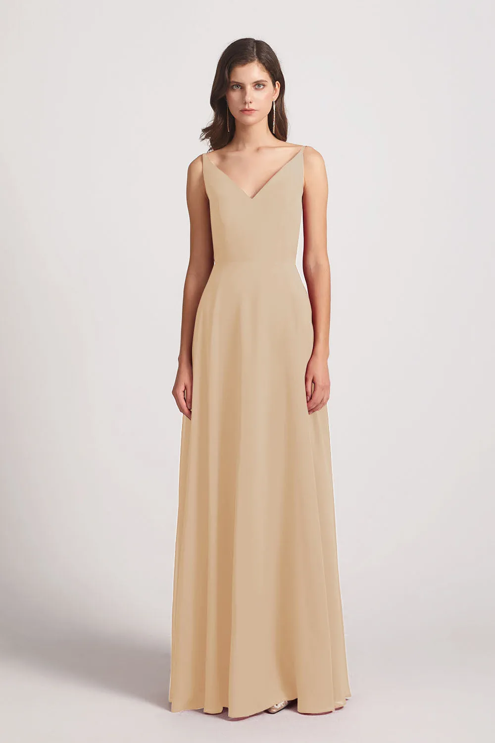 V-Neck Spaghetti Straps Chiffon Bridesmaid Dresses With Back Tie (AF0002)