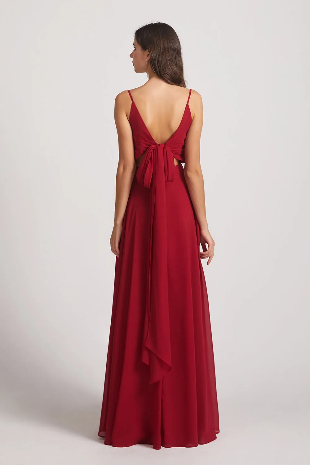 V-Neck Spaghetti Straps Chiffon Bridesmaid Dresses With Back Tie (AF0002)