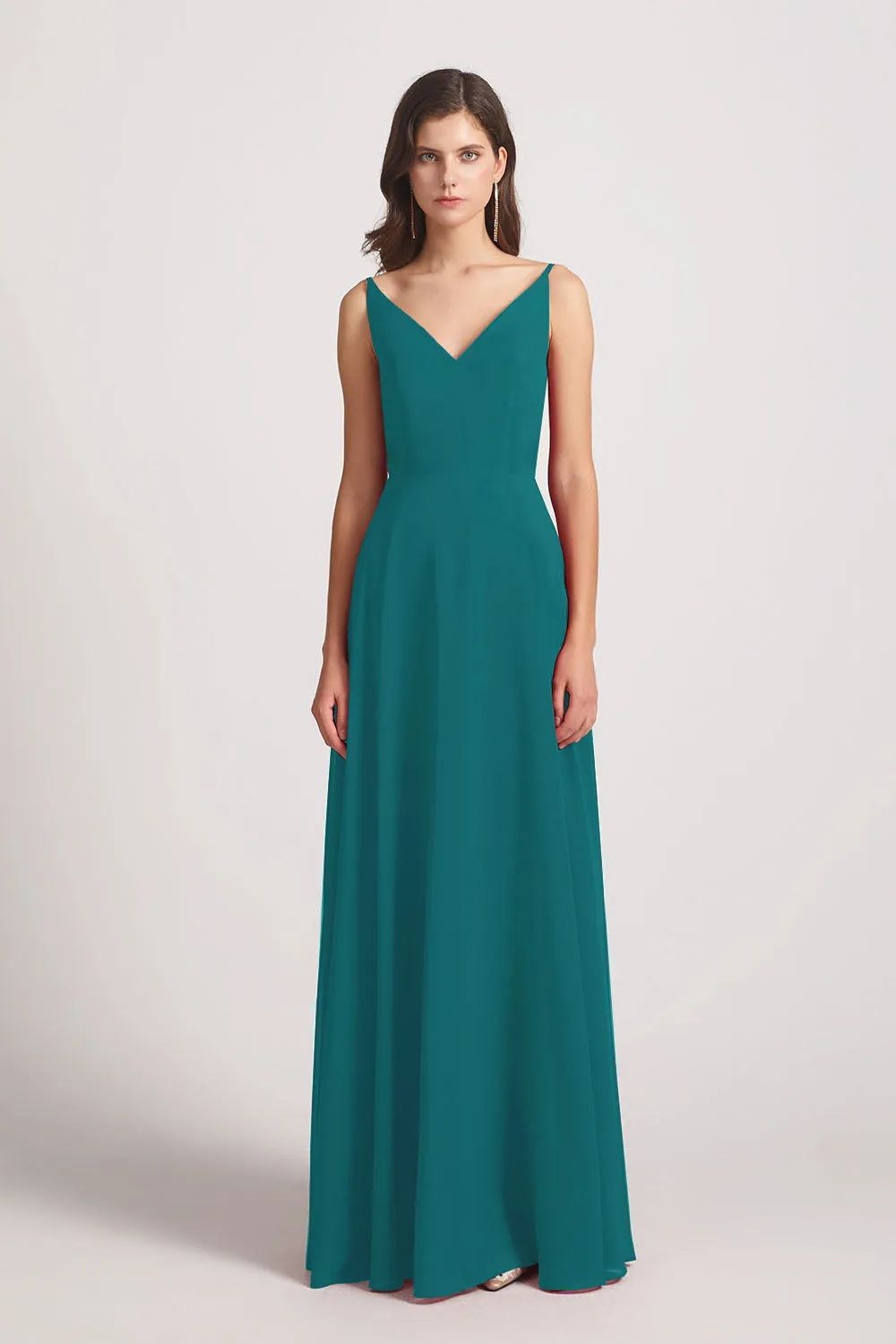 V-Neck Spaghetti Straps Chiffon Bridesmaid Dresses With Back Tie (AF0002)