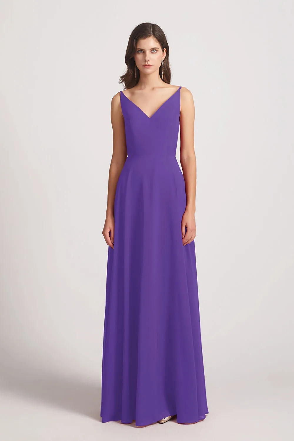 V-Neck Spaghetti Straps Chiffon Bridesmaid Dresses With Back Tie (AF0002)