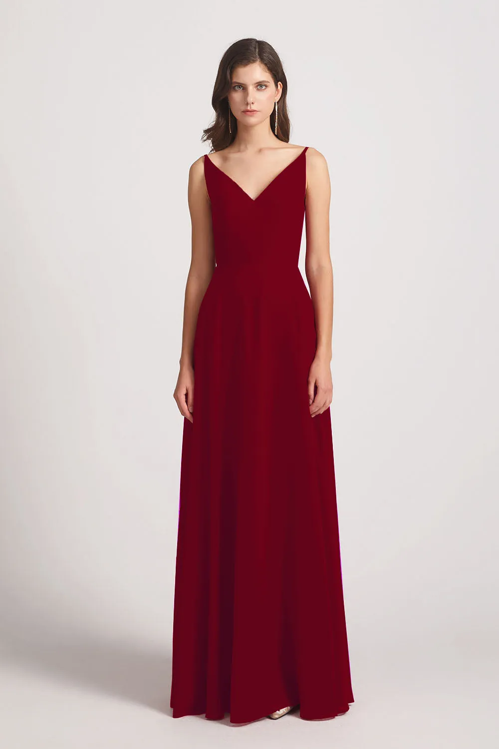 V-Neck Spaghetti Straps Chiffon Bridesmaid Dresses With Back Tie (AF0002)