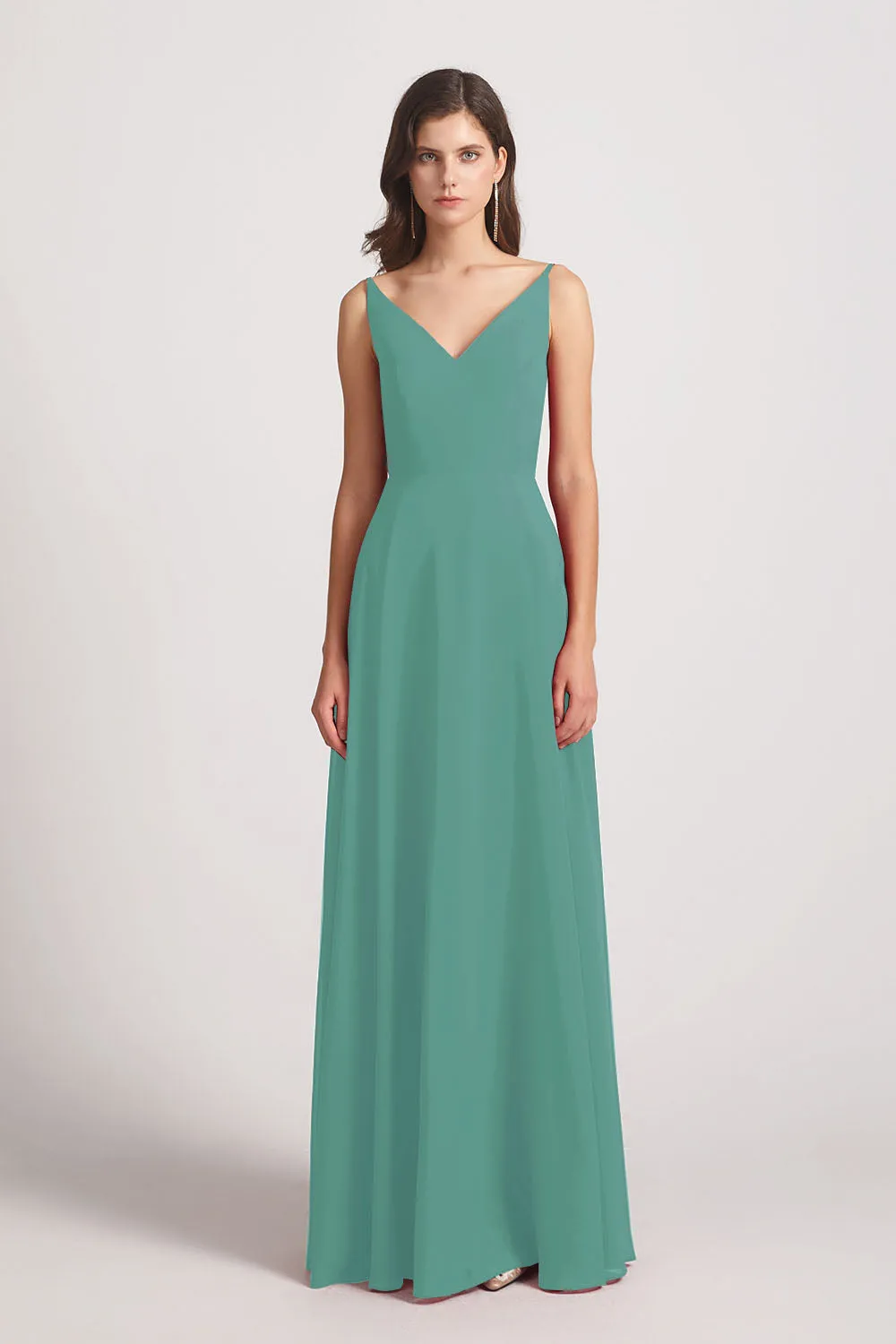 V-Neck Spaghetti Straps Chiffon Bridesmaid Dresses With Back Tie (AF0002)