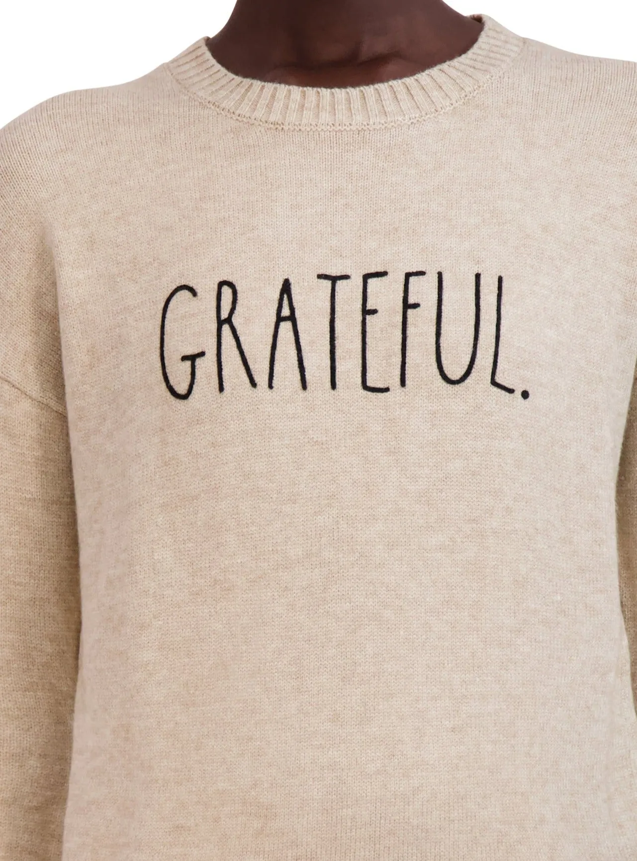 Women's Embroidered "GRATEFUL" Knit Sweater