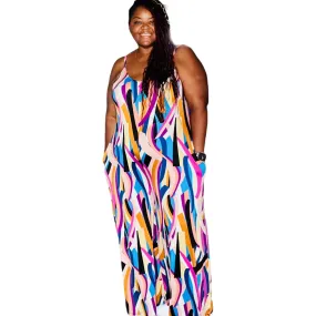 Women's Splash Of Color Wide leg Jumpsuit With Pockets