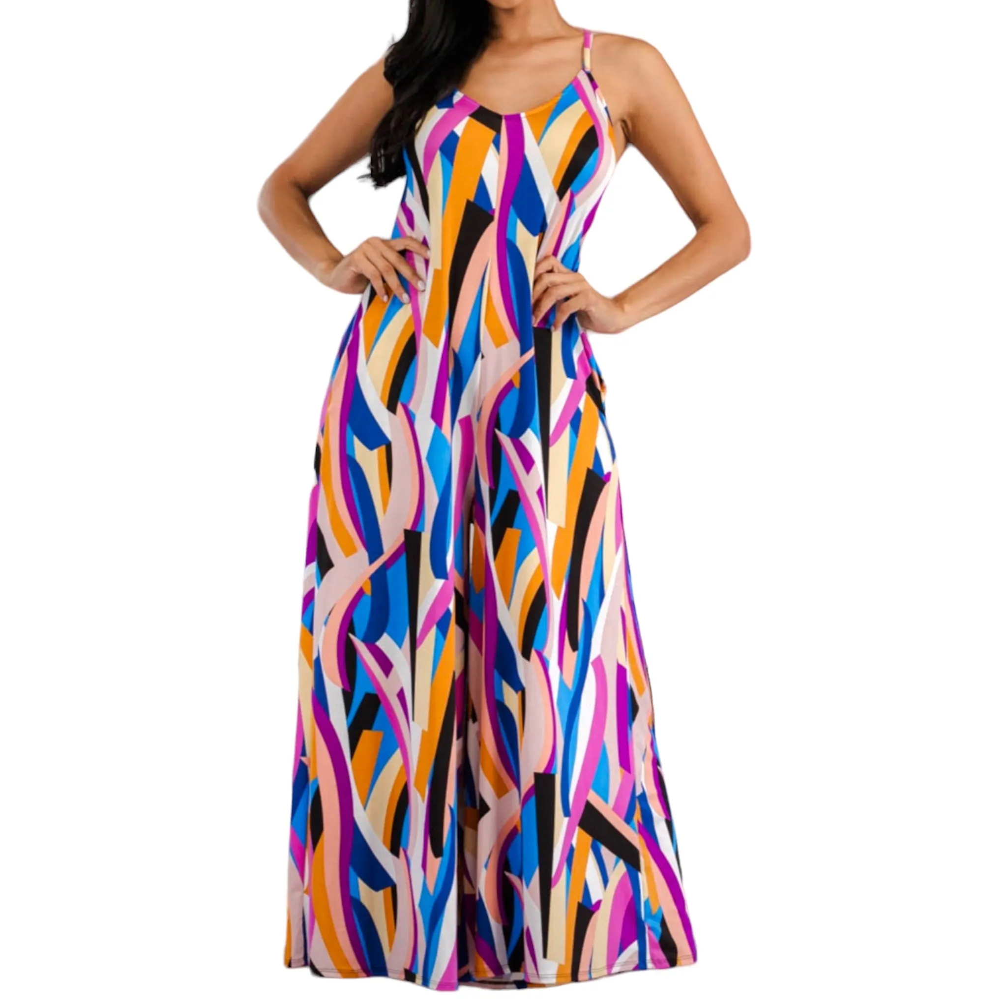 Women's Splash Of Color Wide leg Jumpsuit With Pockets